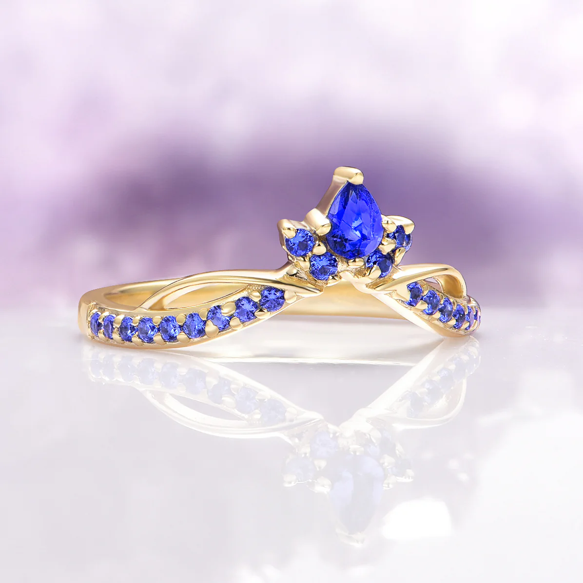 Feyra Lab-Grown Diamond and Blue Sapphire Engagement Ring Set in 14K Solid Yellow Gold (IGI Certified) - Image 6