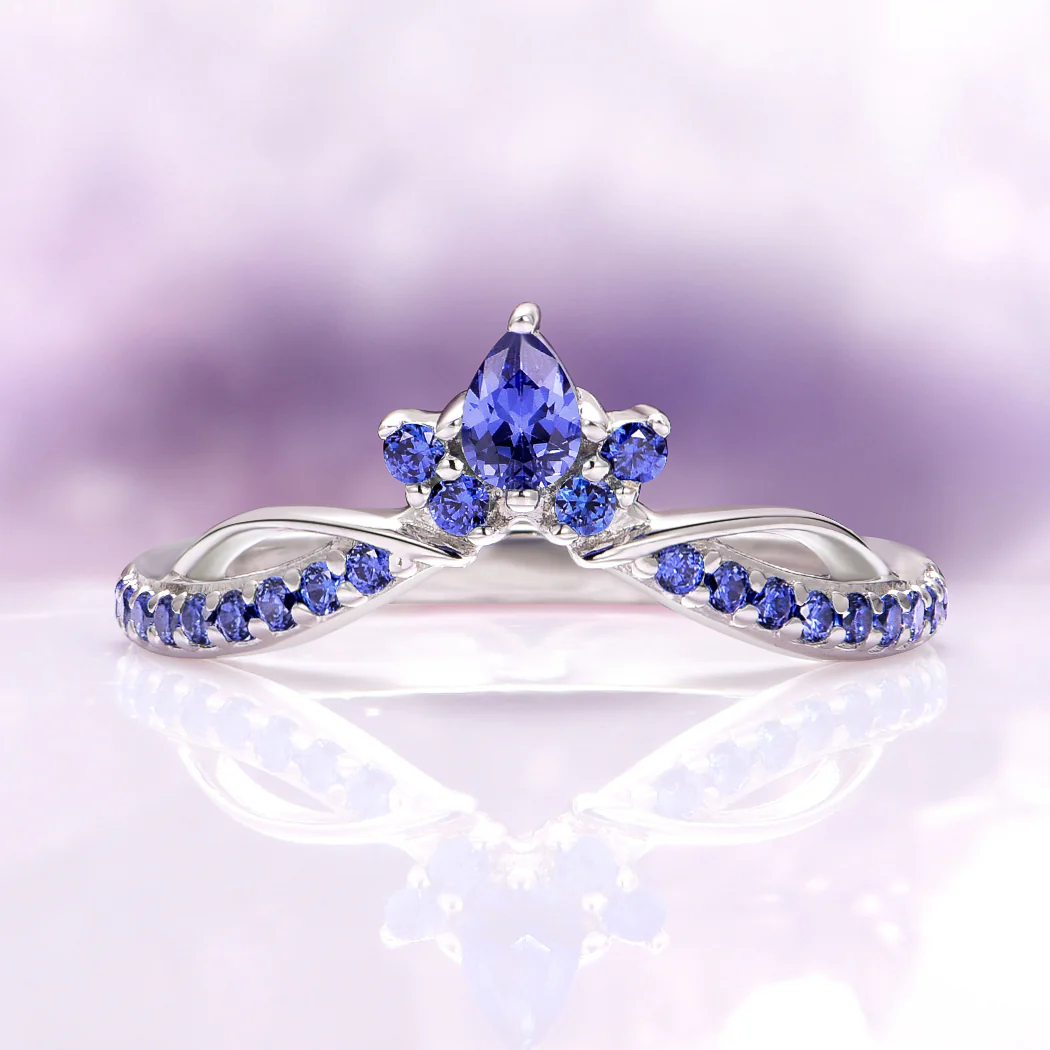 Feyra Blue Sapphire Crown Wedding Band in 14K White Gold