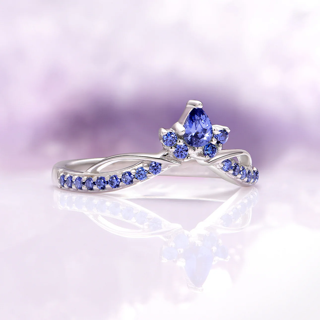 Feyra Blue Sapphire Crown Wedding Band in 14K White Gold - Image 2