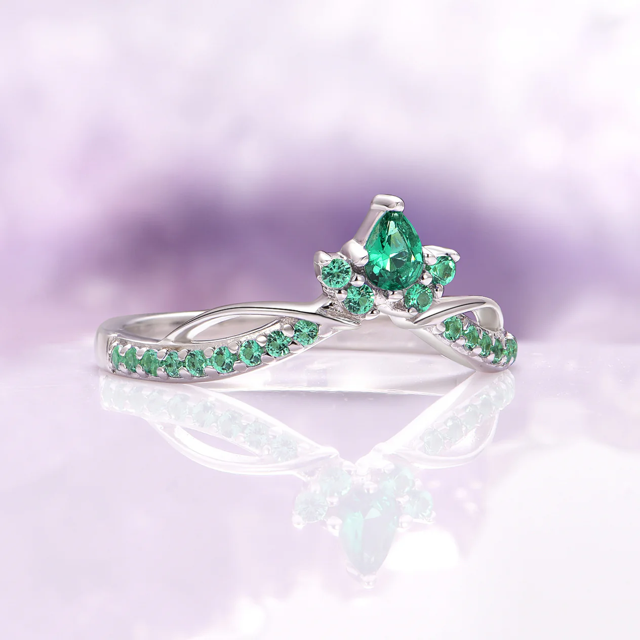 Feyra Emerald Tiara Wedding Band- 14K White Gold - Image 2