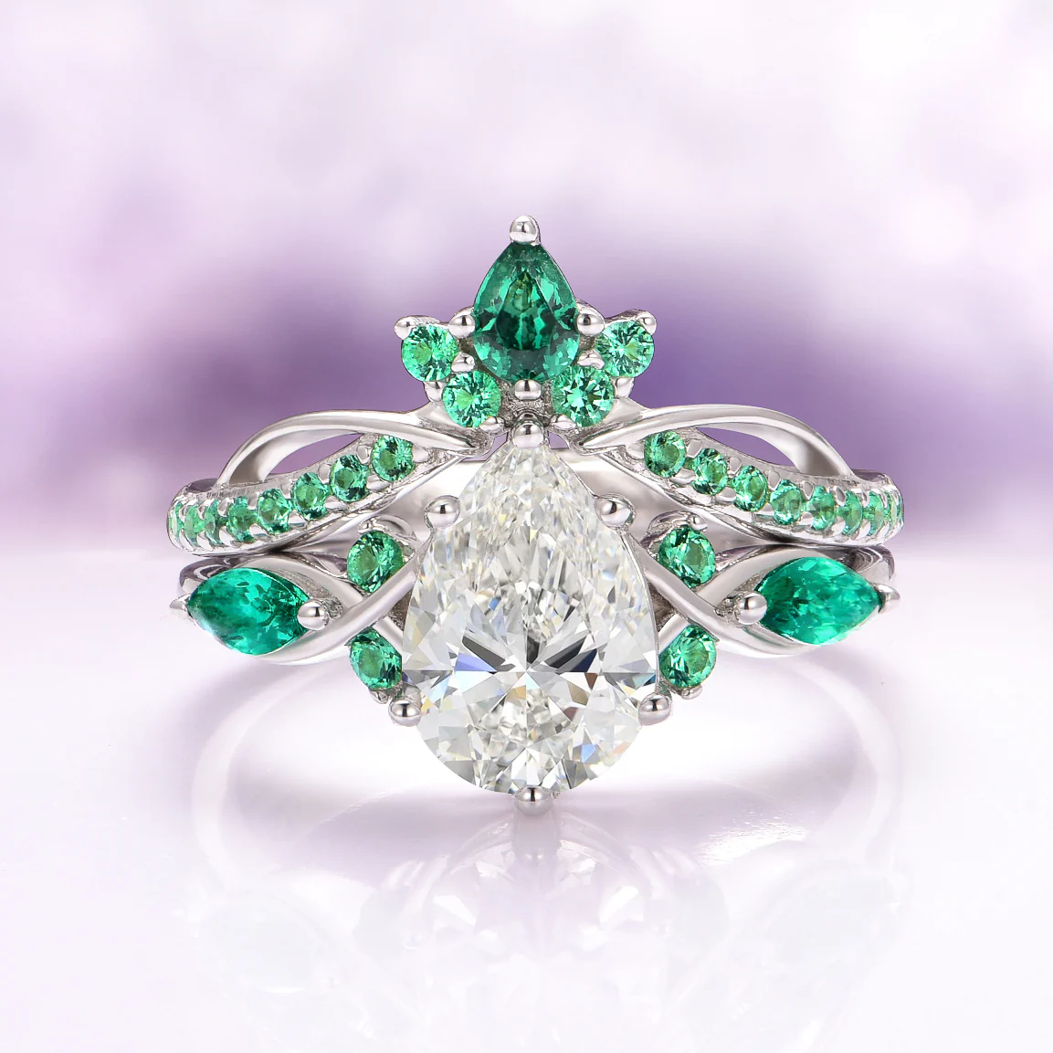 Feyra Emerald Tiara Wedding Band- 14K White Gold - Image 3
