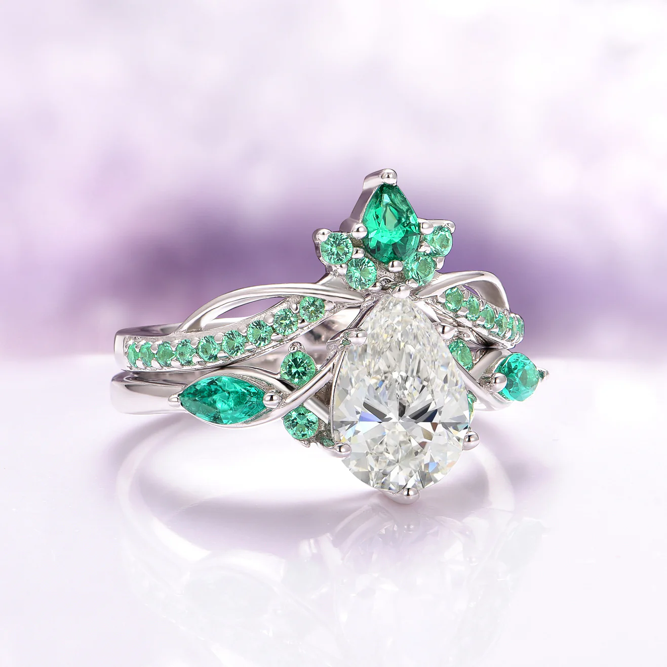 Feyra Emerald Tiara Wedding Band- 14K White Gold - Image 4