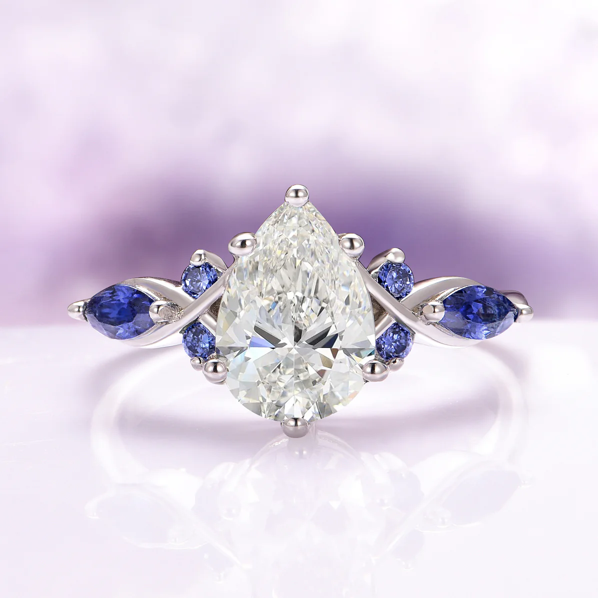 Feyra Lab-Grown Diamond and Blue Sapphire Engagement Ring in 14K White Gold (IGI Certified)