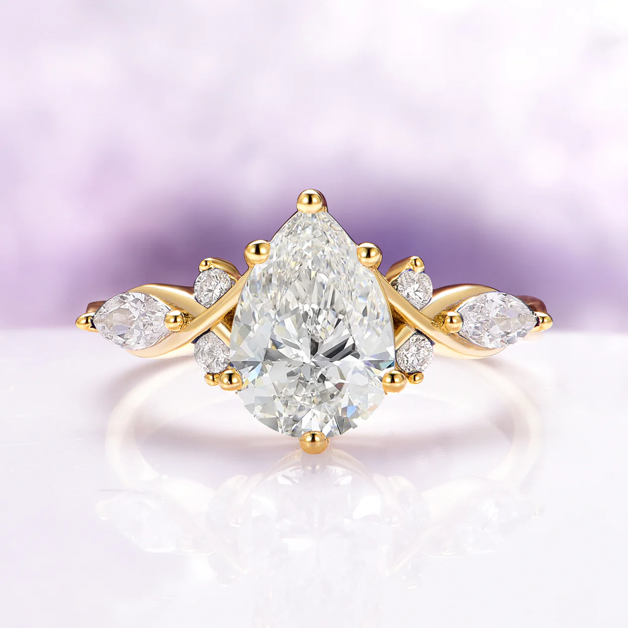 Feyra Moissanite Bridal Ring Set- 14K Solid Yellow Gold - Image 4