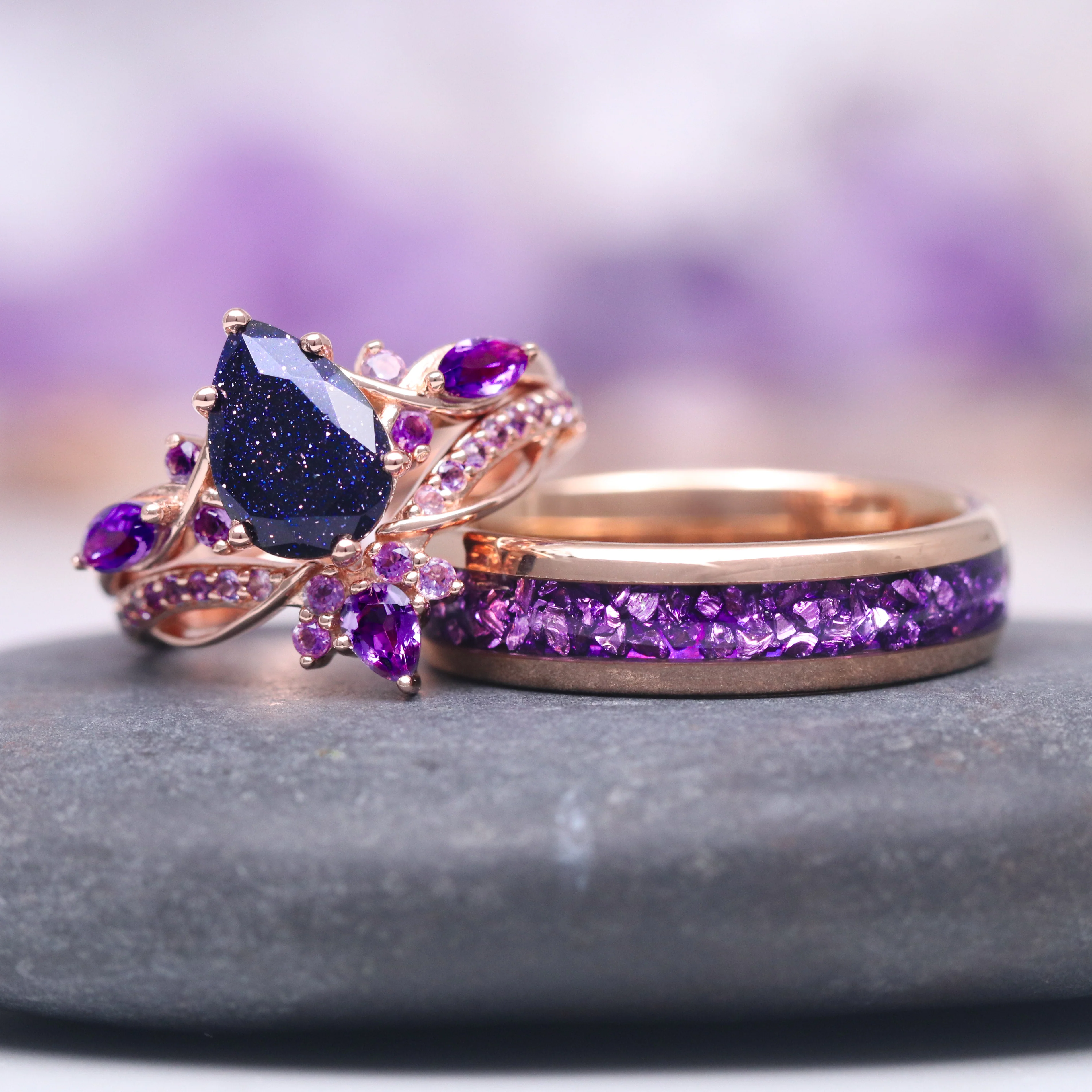 Feyra Starry Night & Amethyst Couples Ring Set