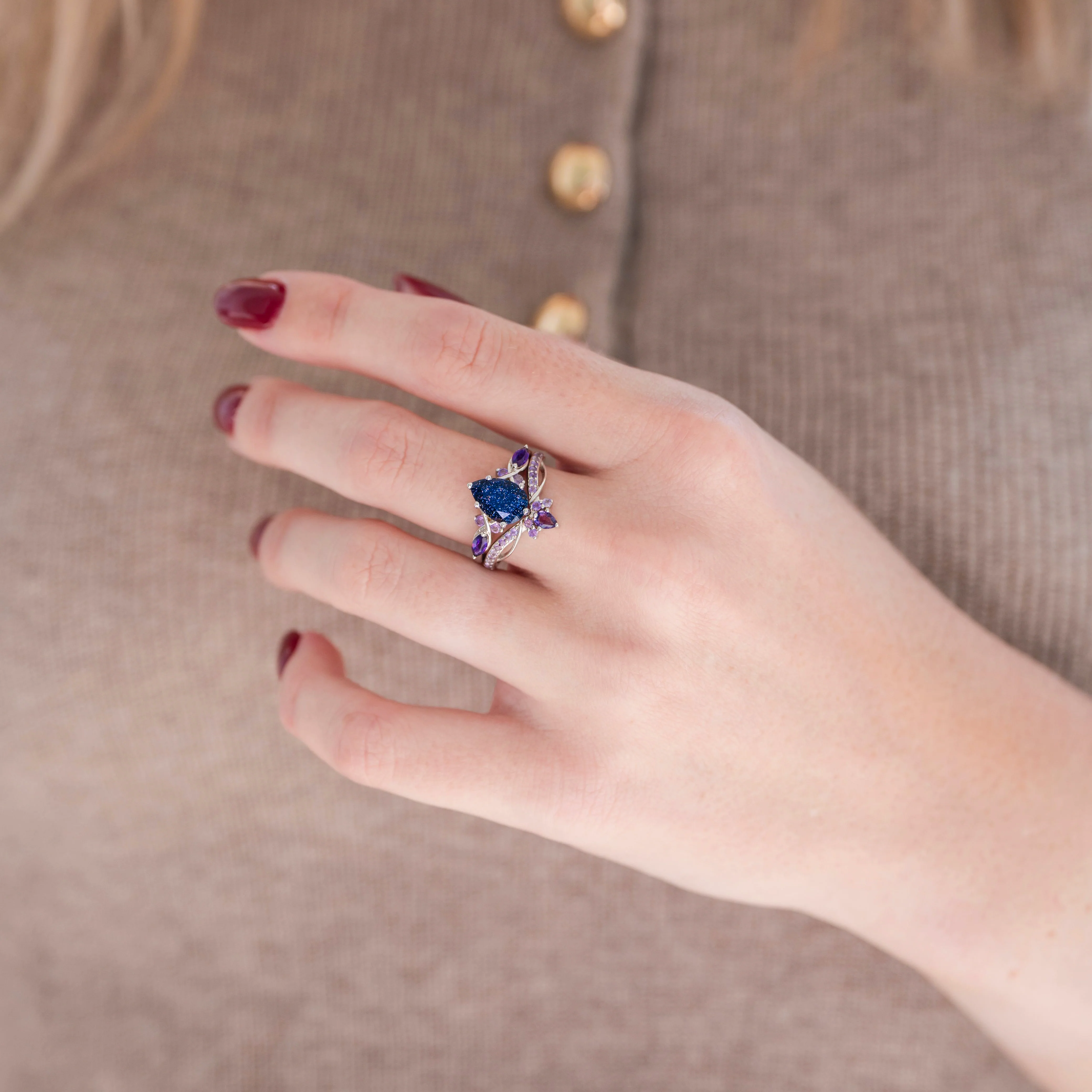 Feyra Starry Night & Amethyst Ring Set in 14K White Gold - Image 2