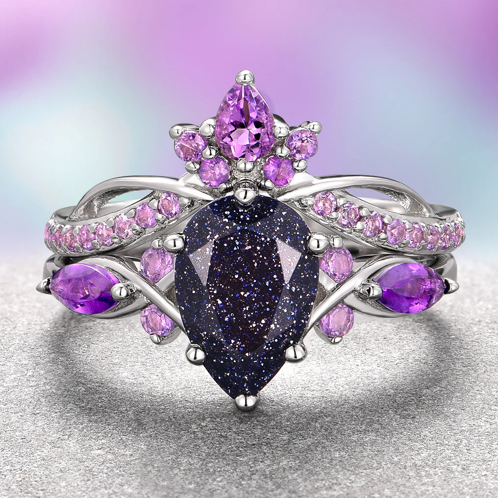 Feyra Starry Night & Amethyst Ring Set in 14K White Gold - Image 6