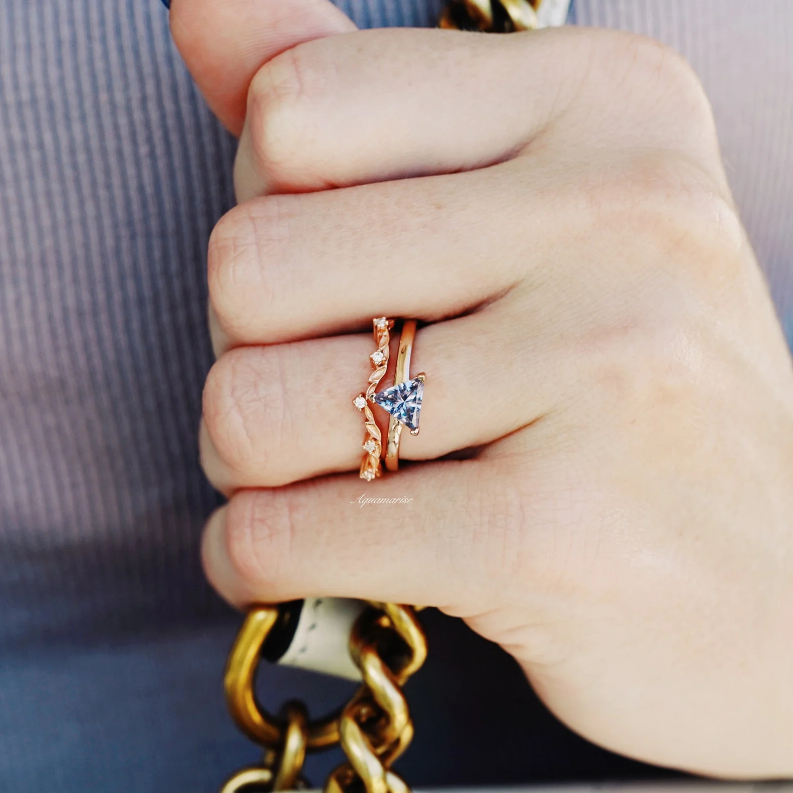 Filigree Leaf Diamond Wedding Band in 14K Solid Rose Gold - Image 3