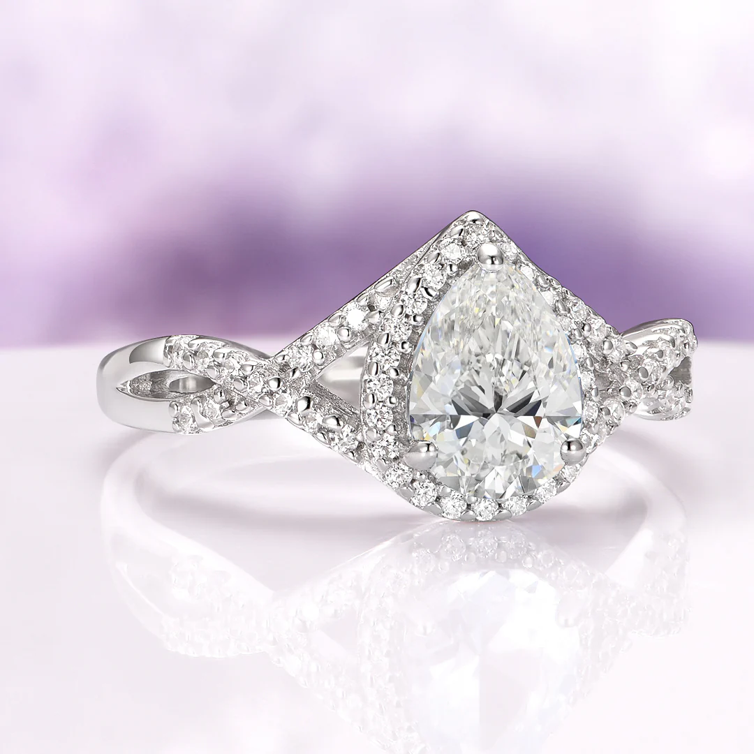Flair Teardrop Simulated Diamond Engagement Ring in Sterling Silver - Image 4