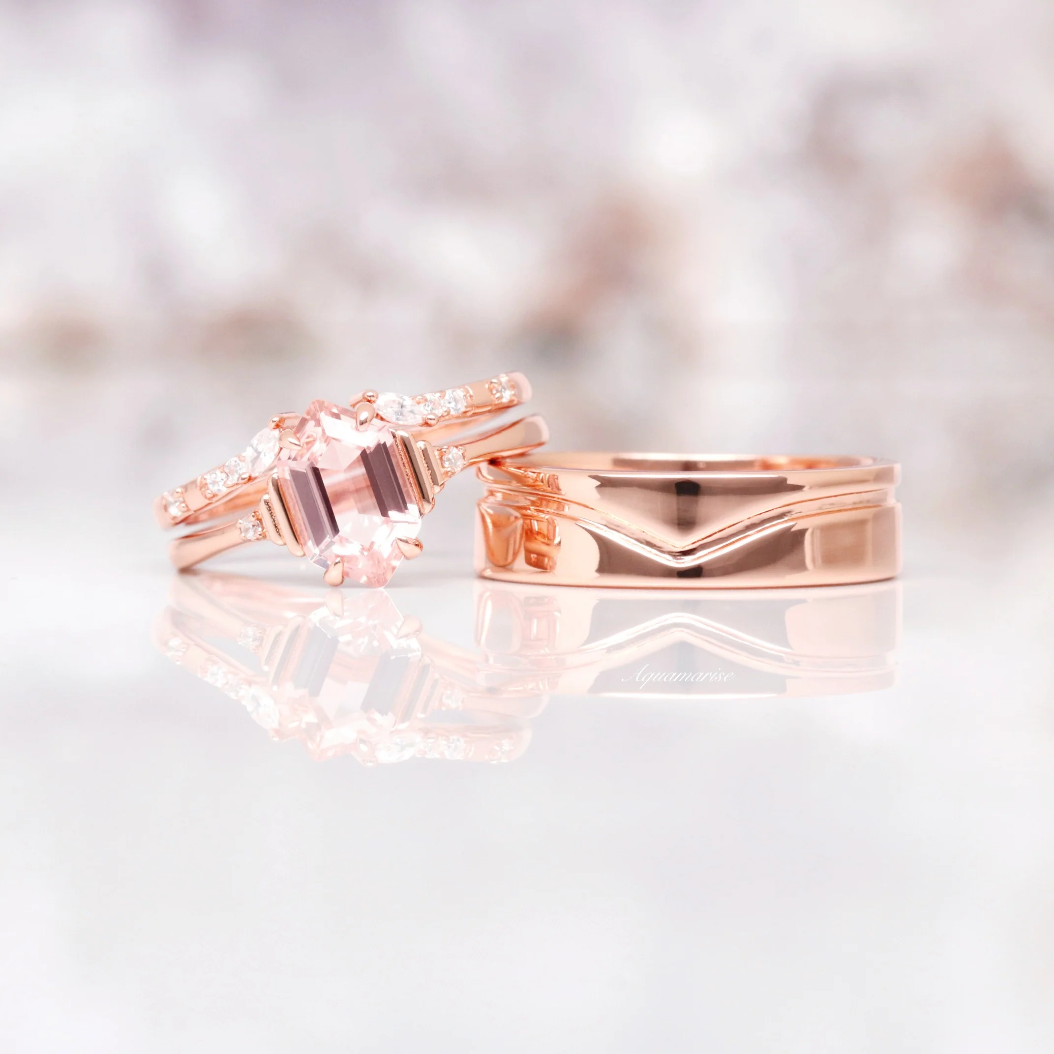 Chevron Wedding Band- 6MM 14K Rose Gold Vermeil - Image 2