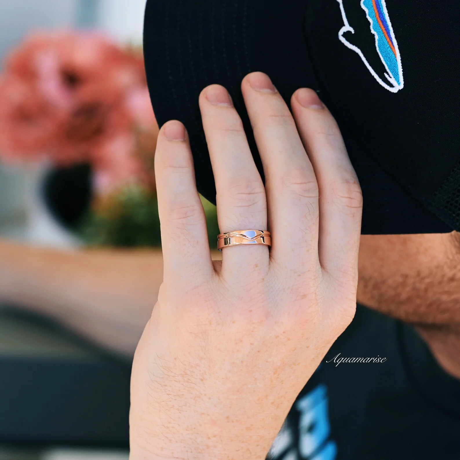 Chevron Wedding Band- 6MM 14K Rose Gold Vermeil - Image 3