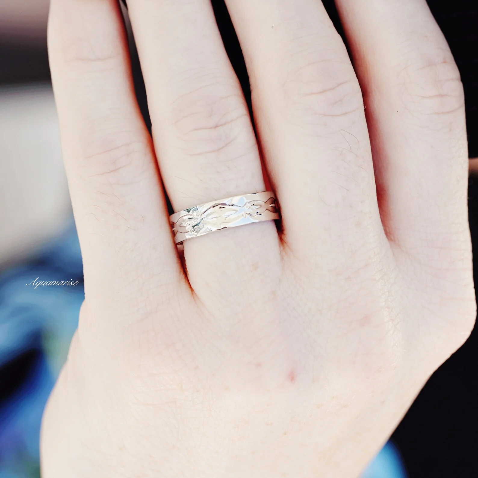 Leaf Motif Wedding Band in Sterling Silver (6mm) - Image 3