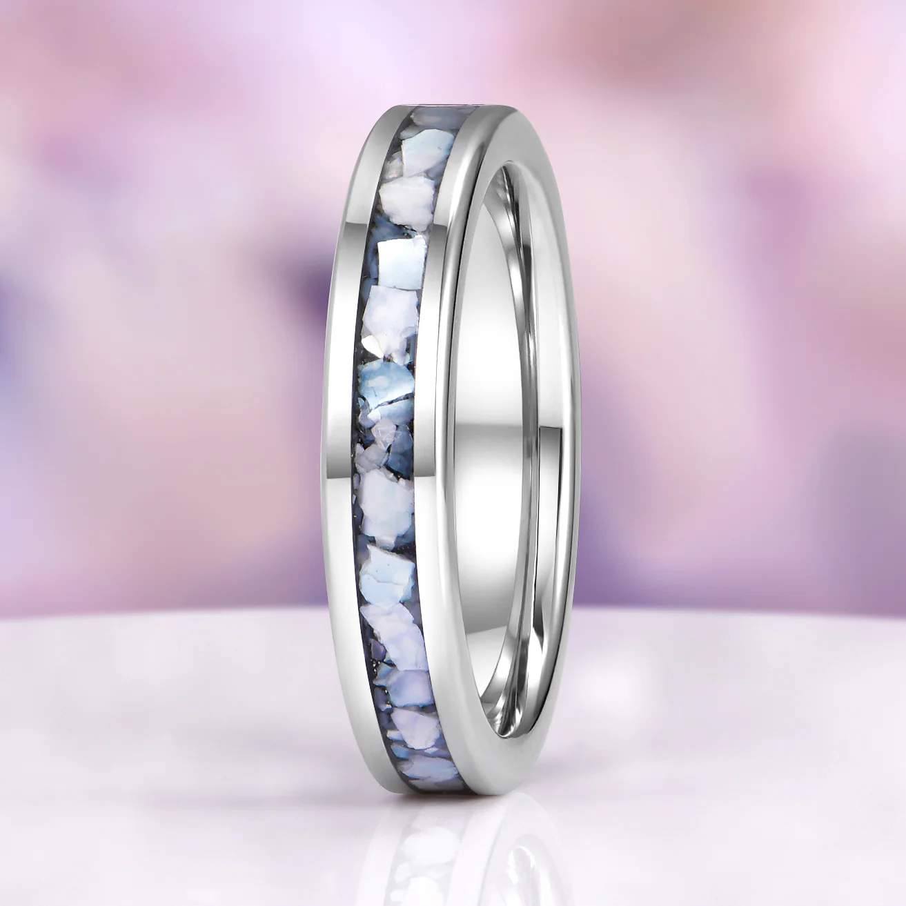 Mother of Pearl Wedding Band in Tungsten (4mm) - Image 2