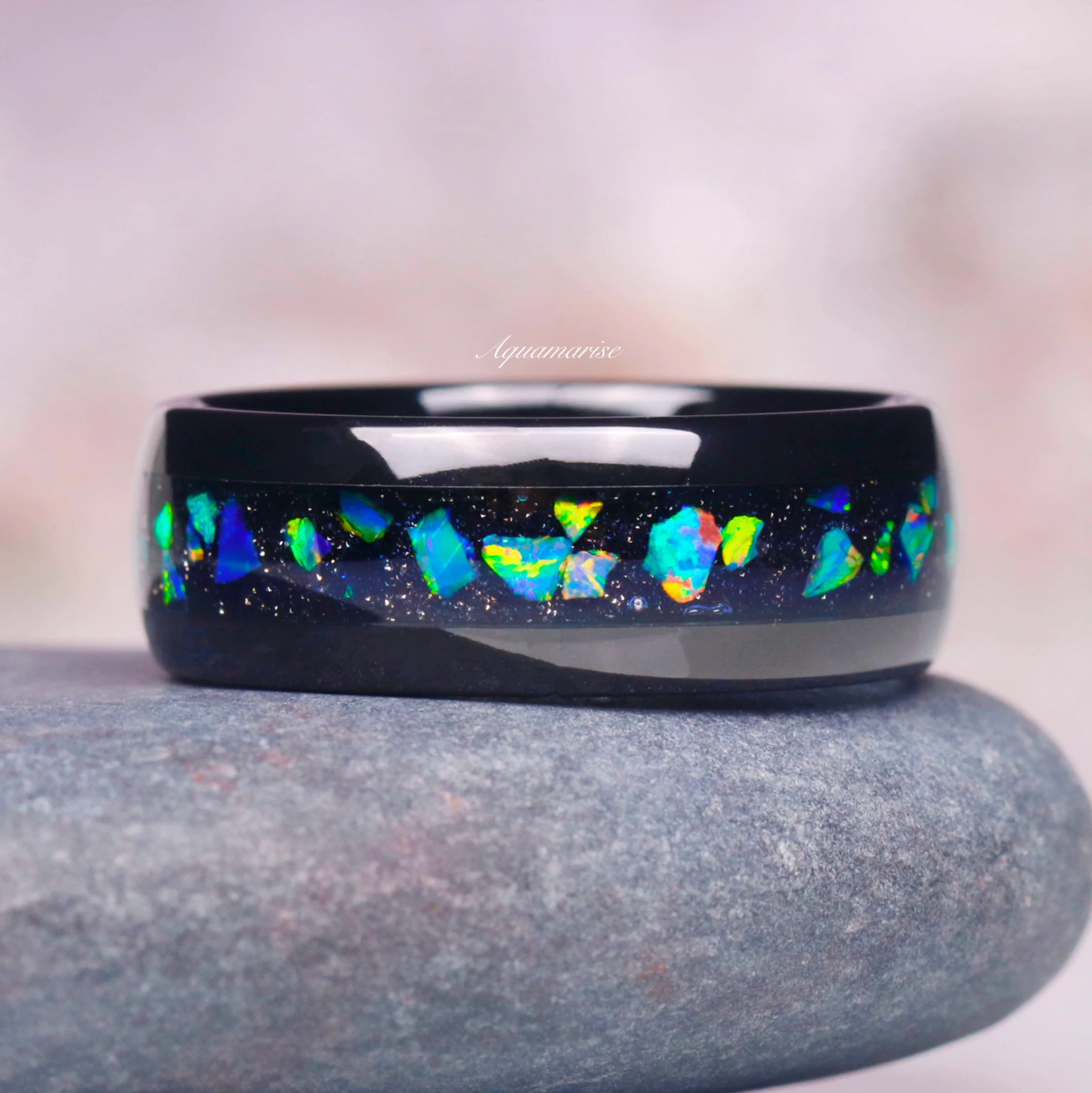 Galaxy Green Fire Opal Couples Ring Set - Image 11