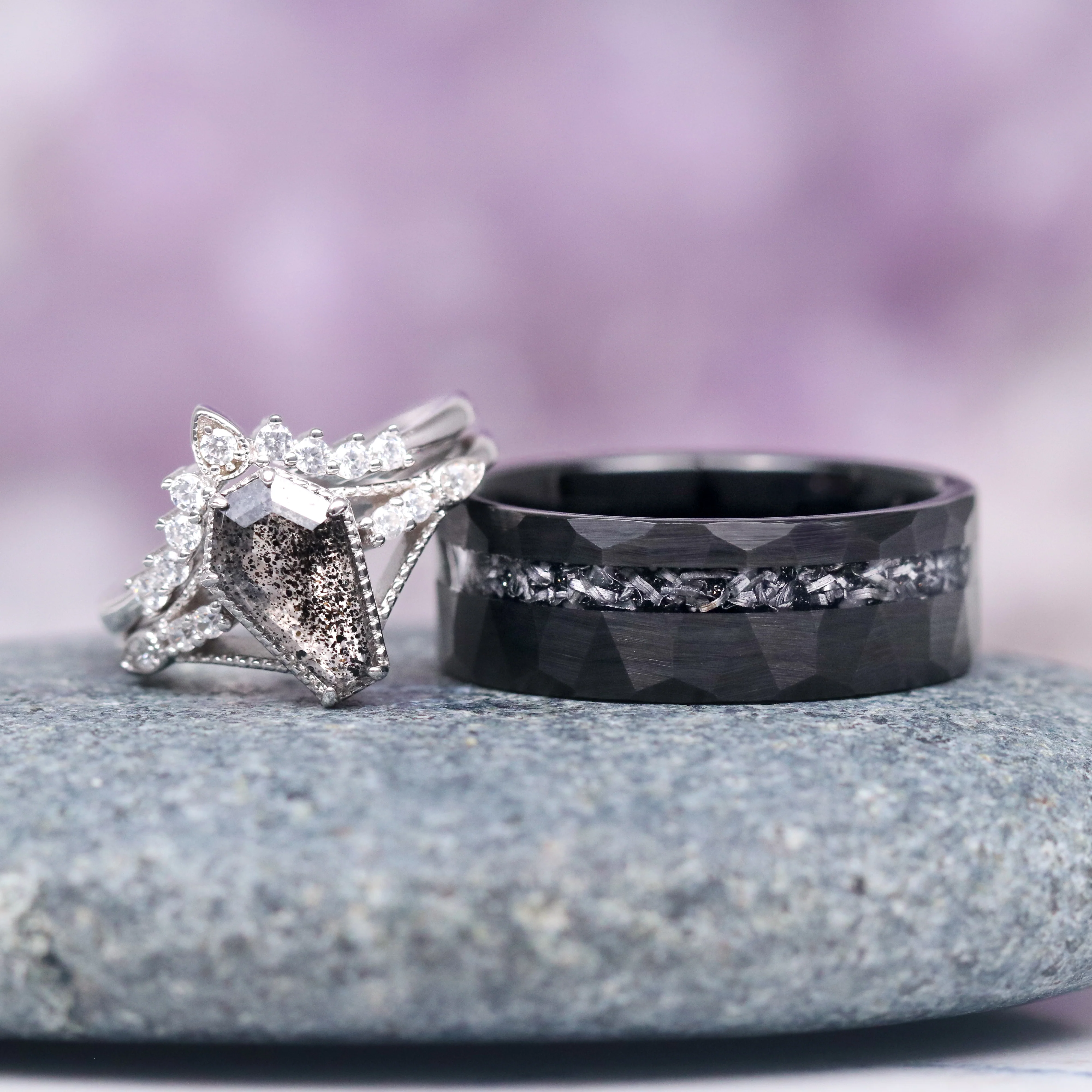 Galaxy Meteorite Hammered Wedding Band- 8MM Black Tungsten - Image 3