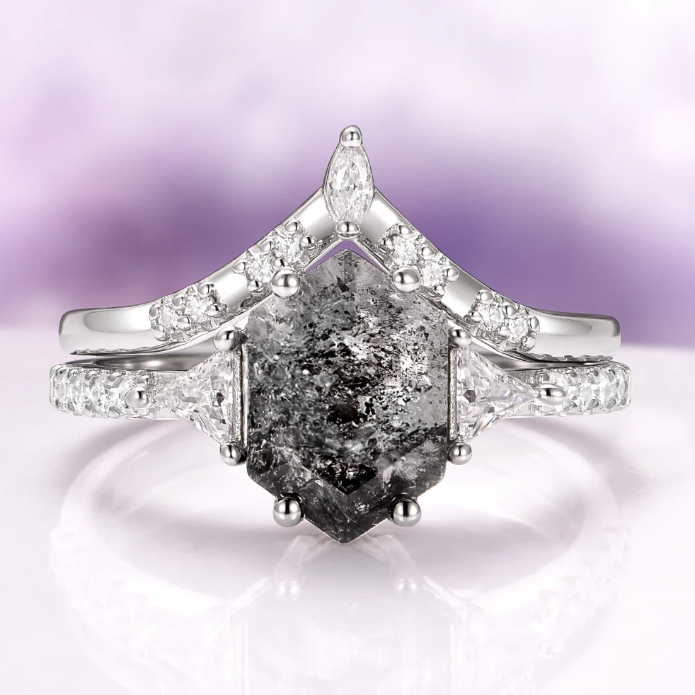 Natural Herkimer Diamond Hexagon Ring Set in Sterling Silver
