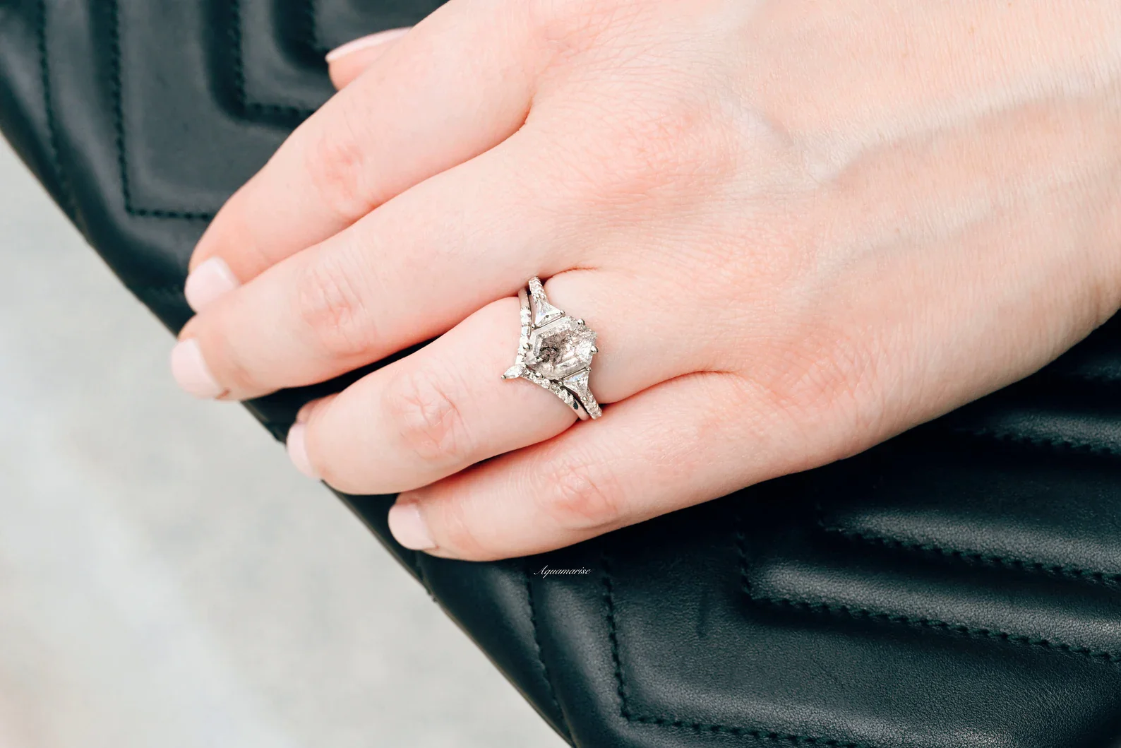 Natural Herkimer Diamond Hexagon Ring Set in Sterling Silver - Image 6