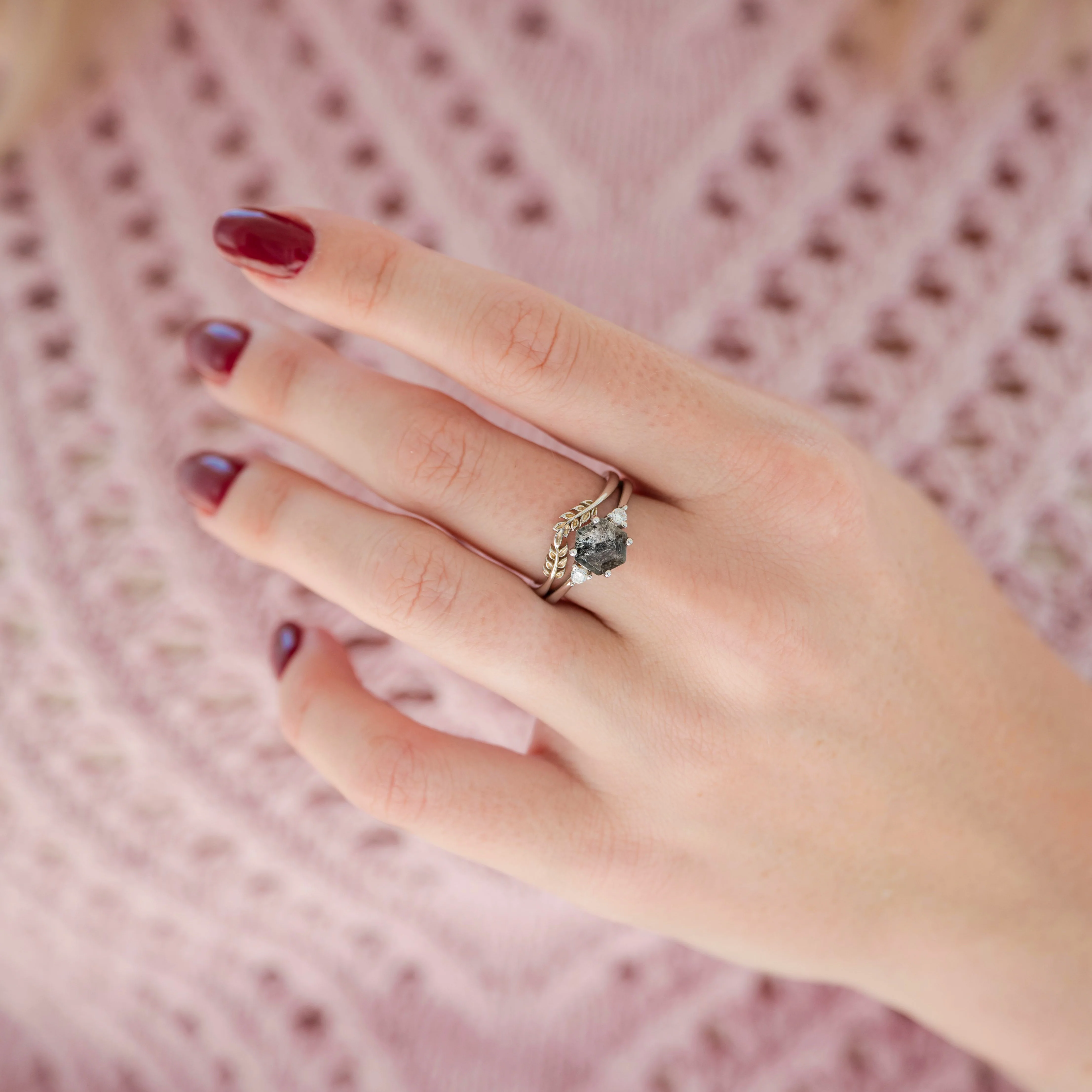 Galaxy Raw Salt & Pepper Diamond (Herkimer Diamond) Ring Set in Sterling Silver - Image 2