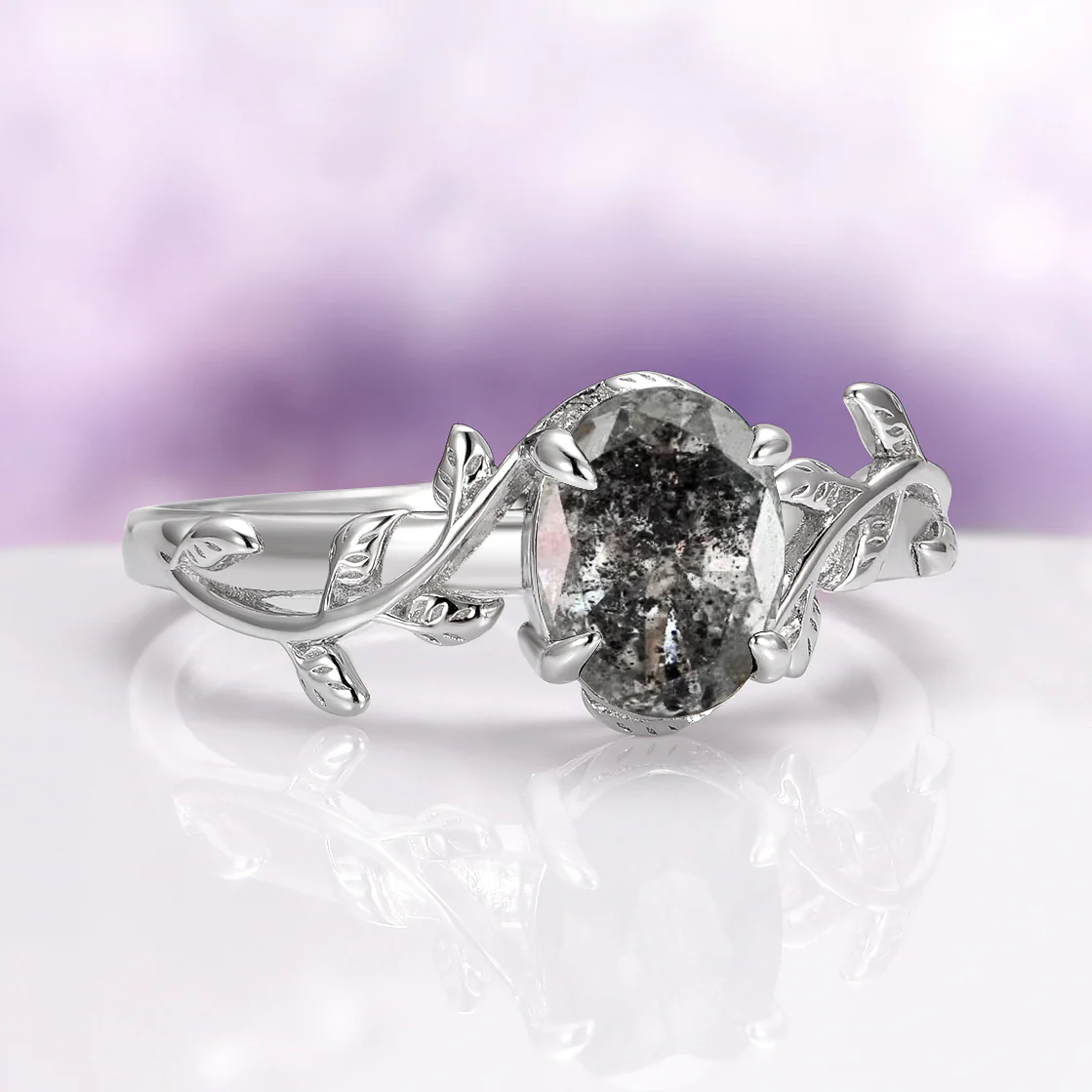 Natural Herkimer Diamond Leaf Engagement Ring in Sterling Silver - Image 6