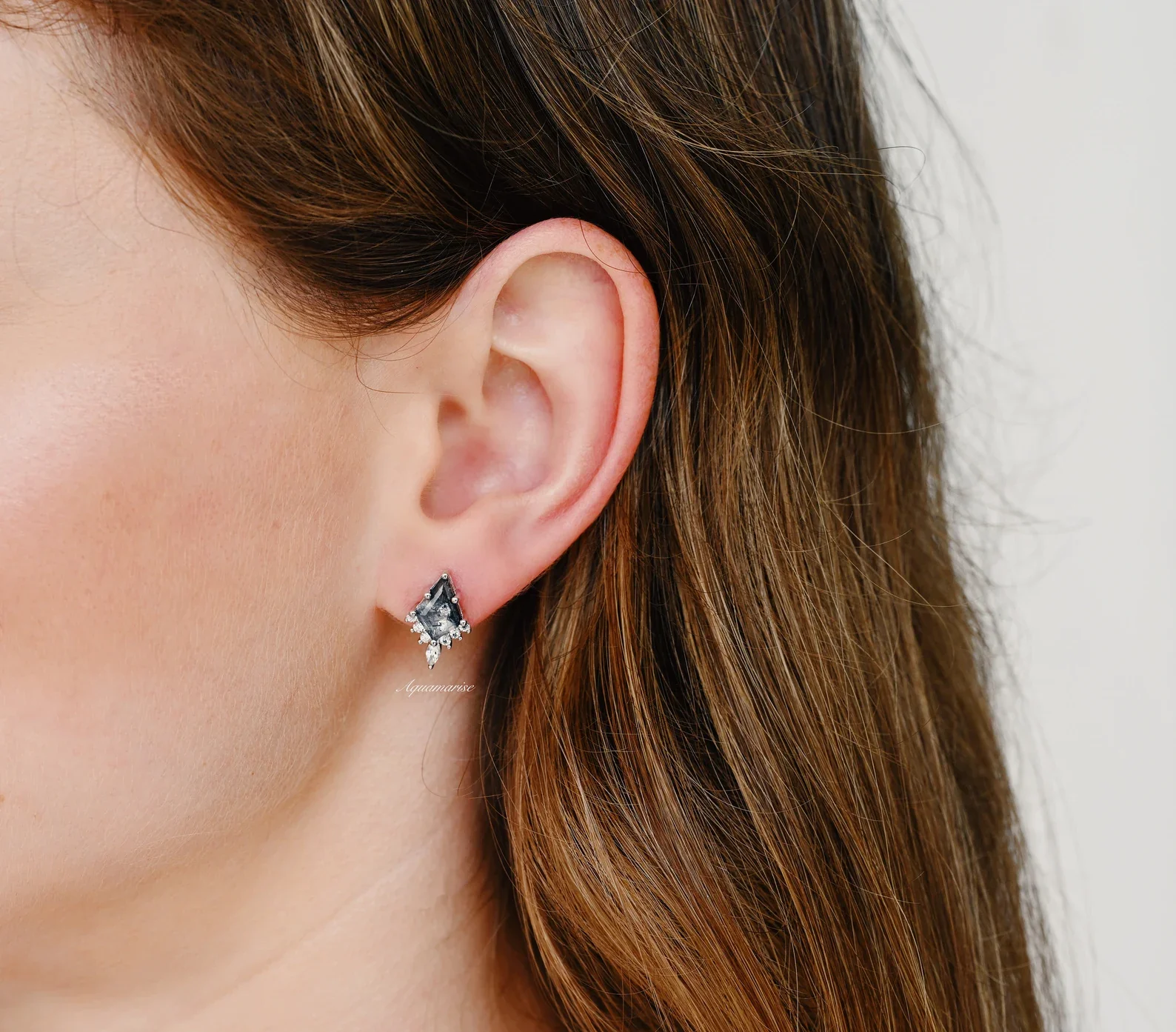 Skye Kite® Galaxy Raw Salt & Pepper Diamond (Herkimer Diamond) Stud Earrings in Sterling Silver - Image 2