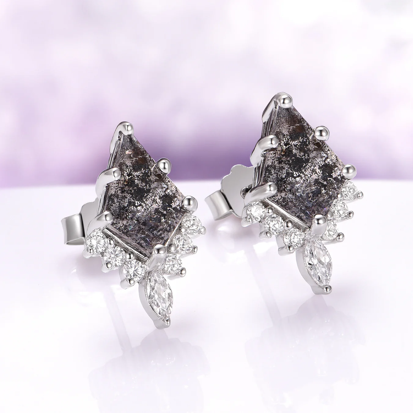 Skye Kite® Galaxy Raw Salt & Pepper Diamond (Herkimer Diamond) Stud Earrings in Sterling Silver - Image 5