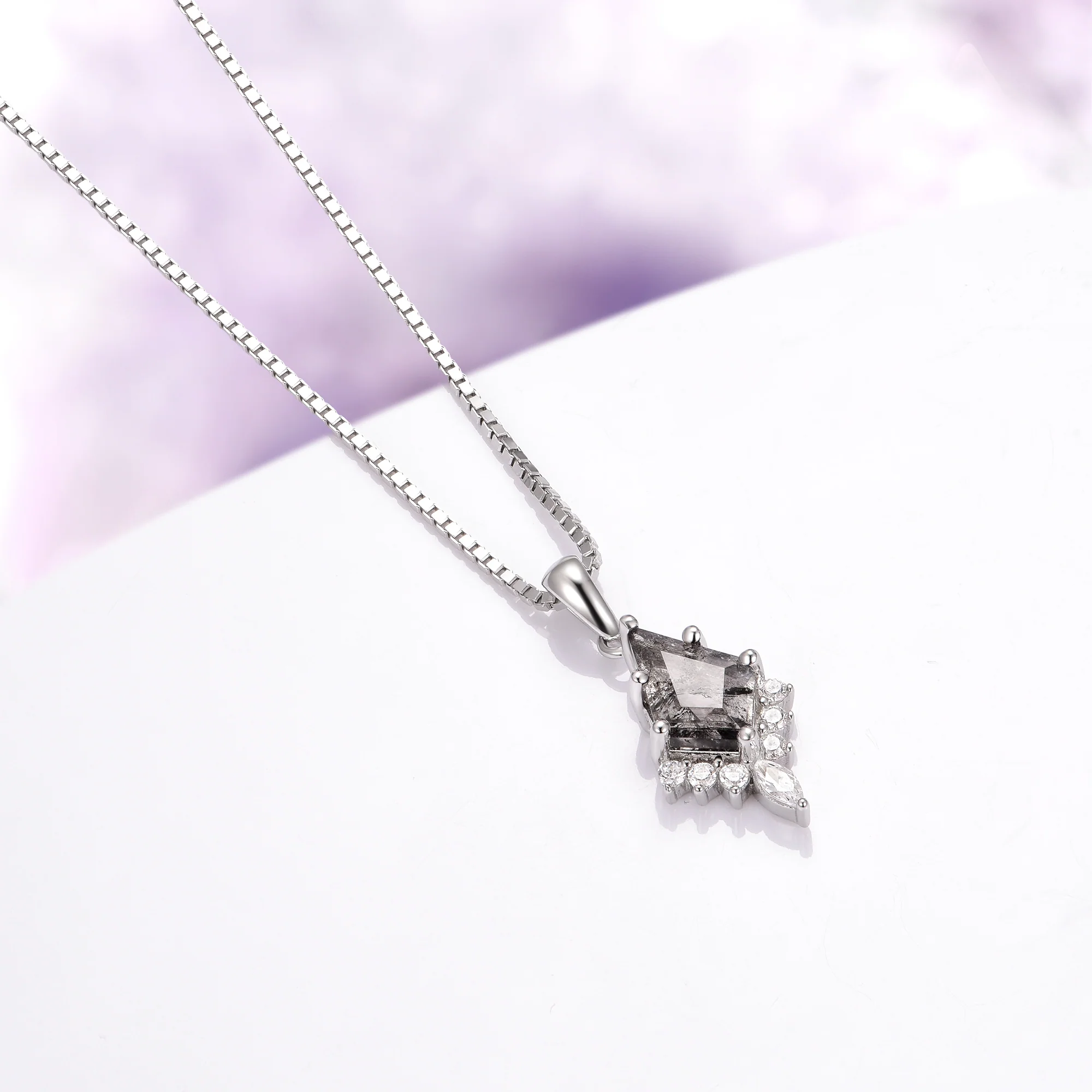 Galaxy Raw Salt & Pepper Diamond (Herkimer Diamond) Pendant Necklace in Sterling Silver - Image 5