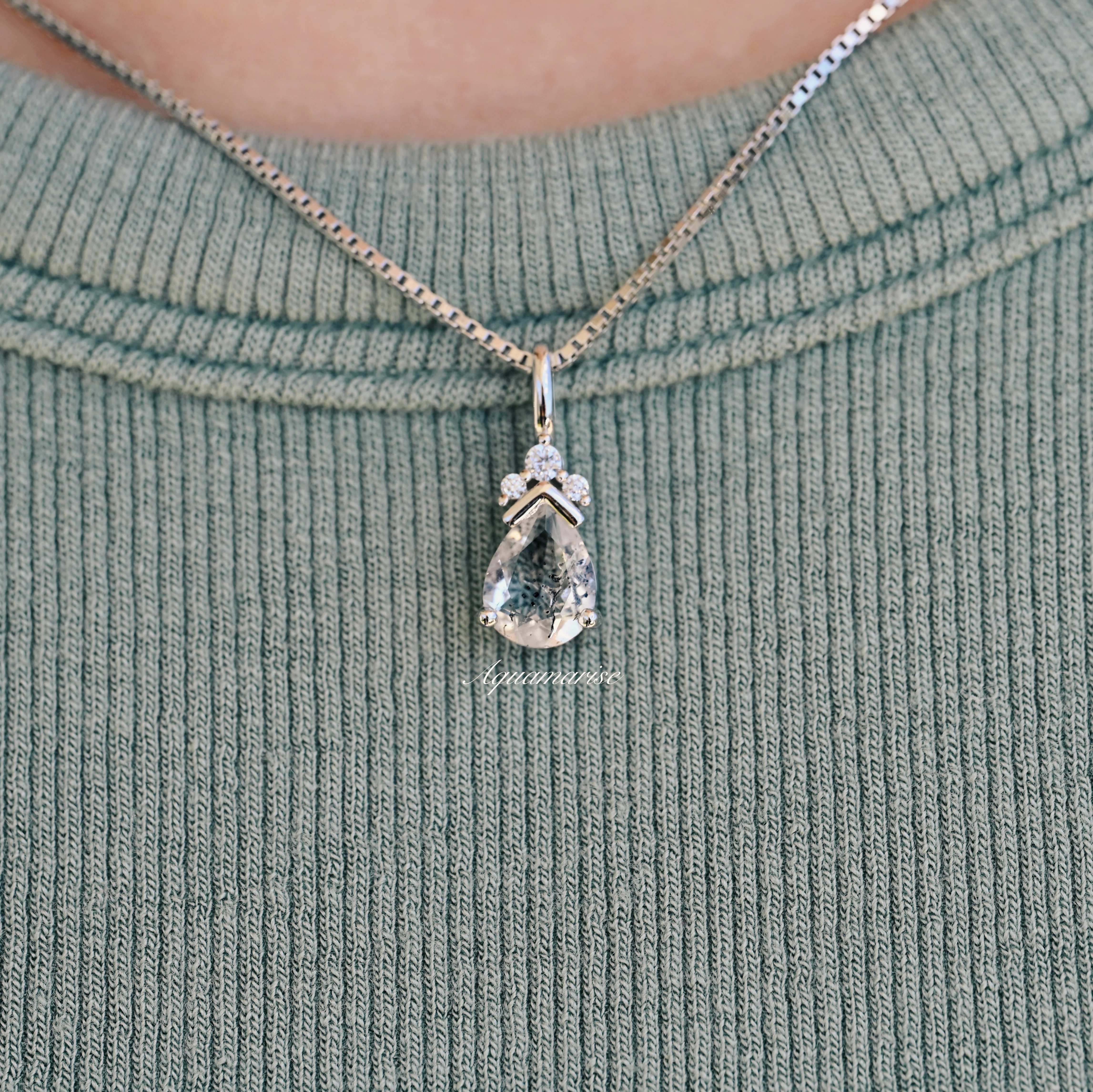 Galaxy Raw Herkimer Diamond Pendant Necklace in Sterling Silver (Salt & Pepper Diamond) - Image 3