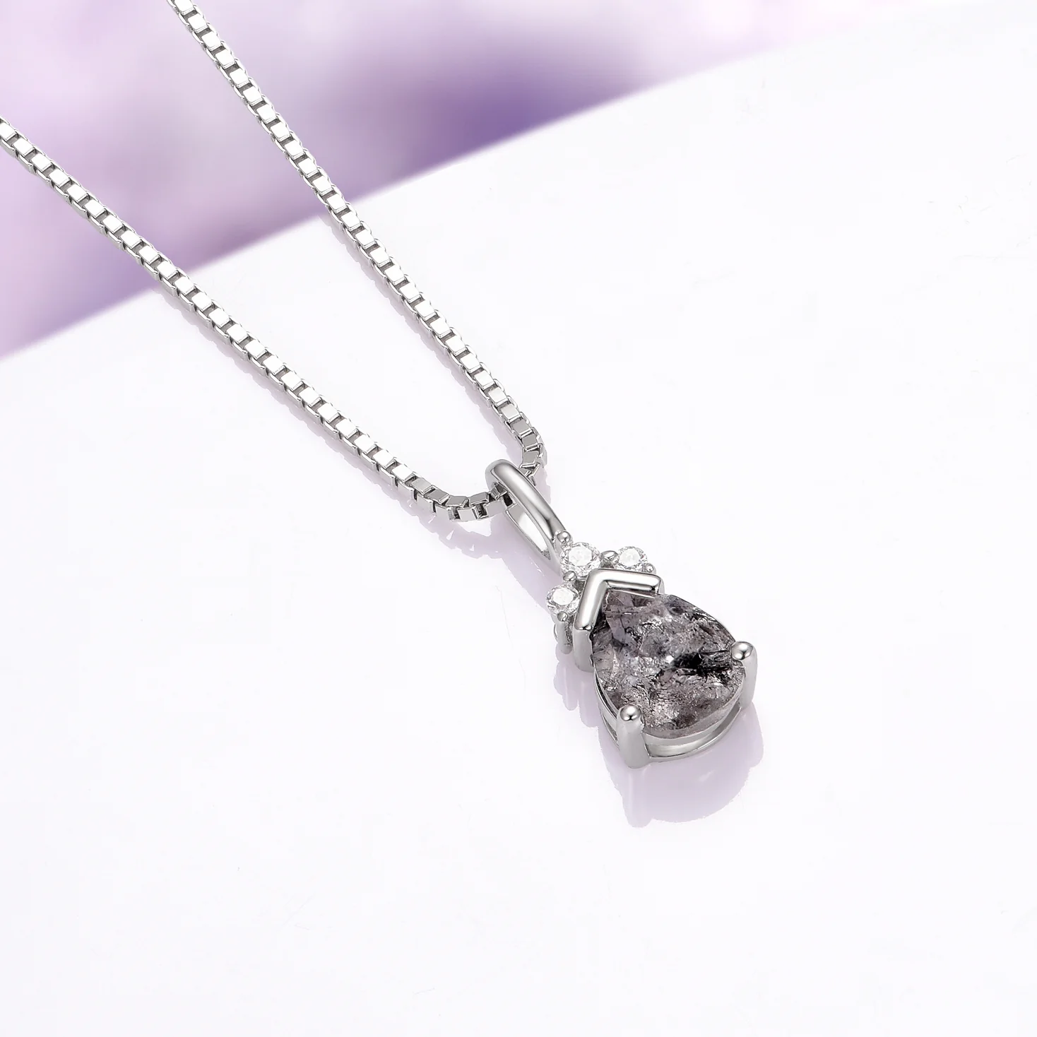Galaxy Raw Herkimer Diamond Pendant Necklace in Sterling Silver (Salt & Pepper Diamond) - Image 4