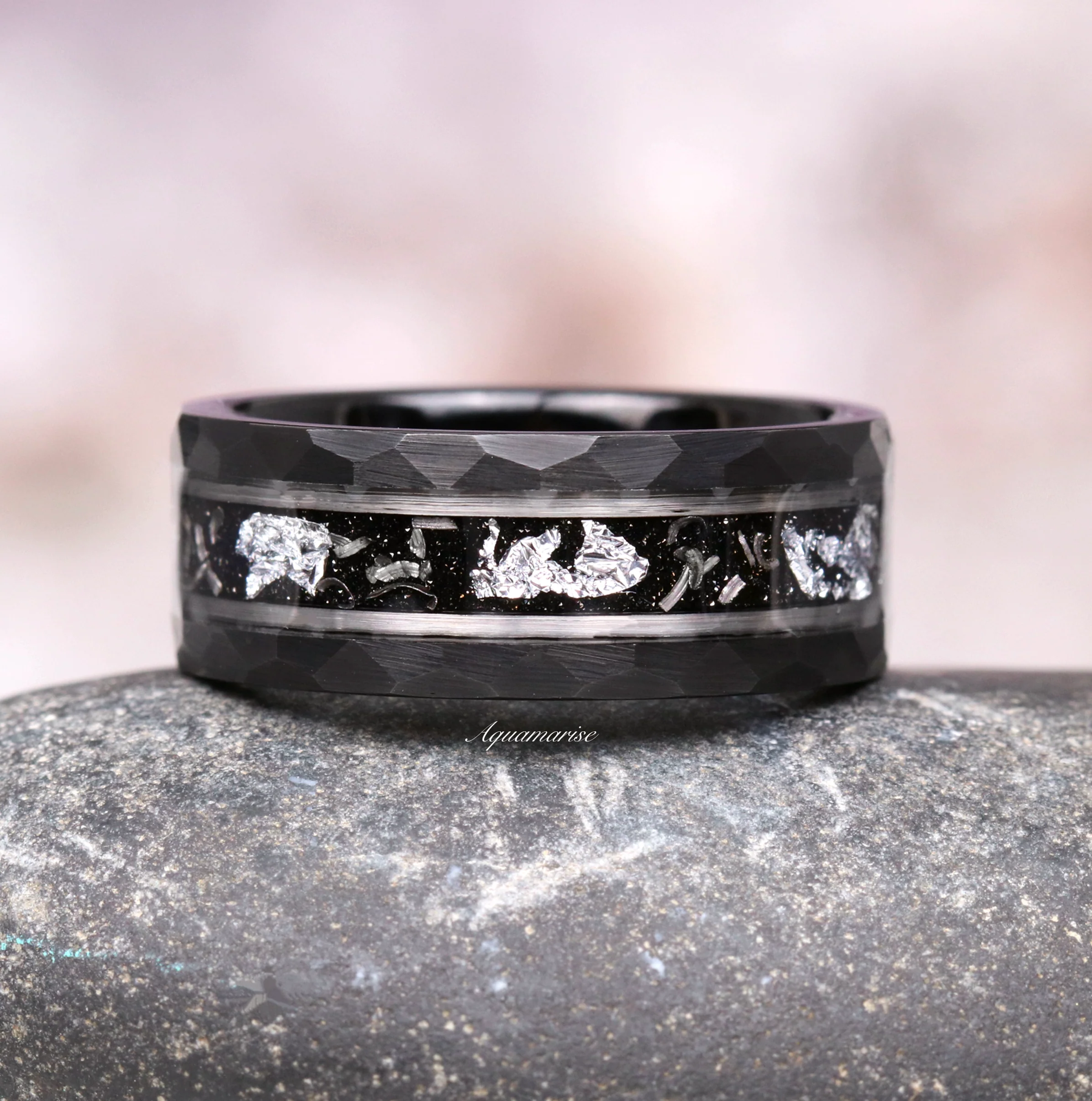 Galaxy Salt and Pepper (Herkimer) Diamond & Meteorite Couples Ring Set - Image 2