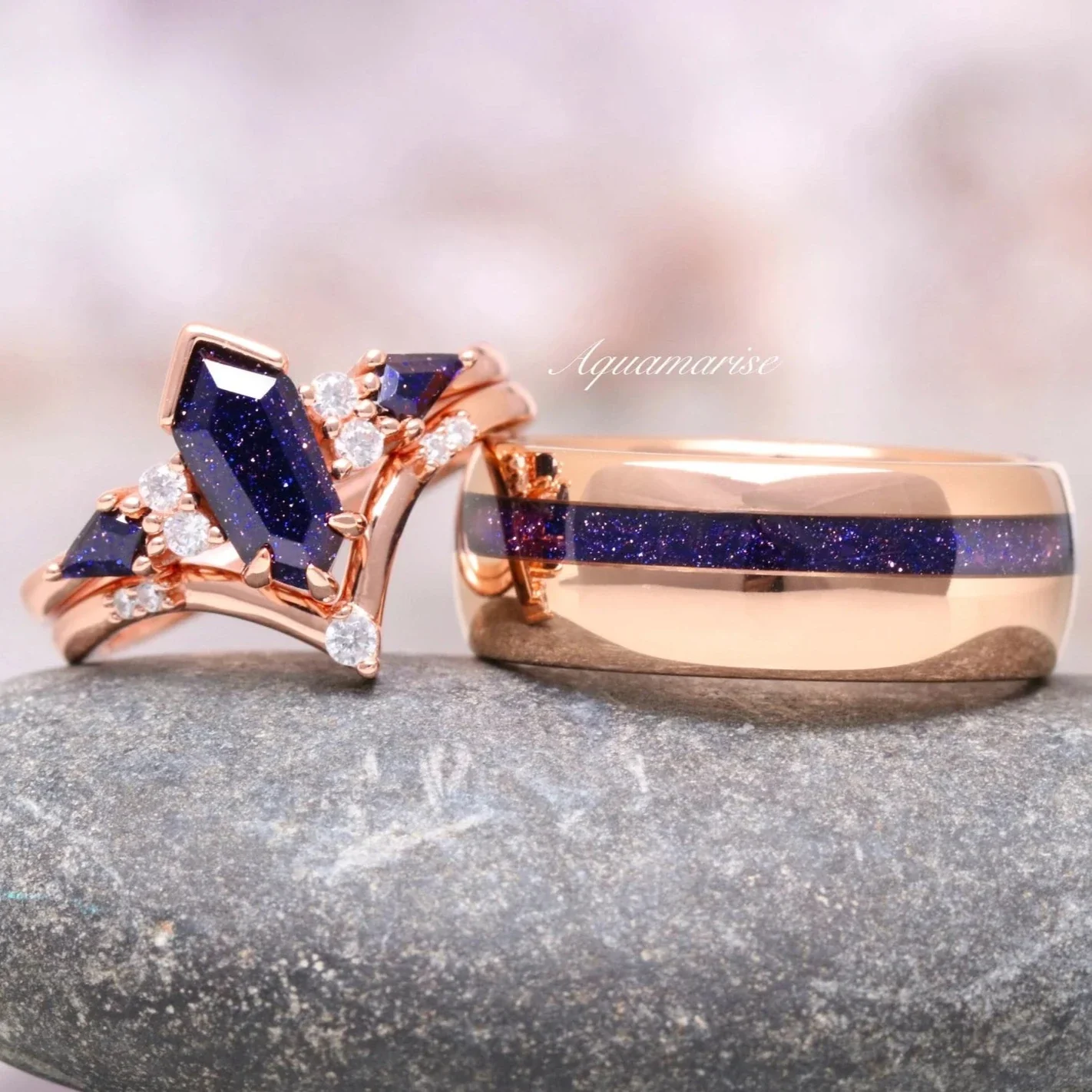 Galaxy Sandstone Starry Night Couples Ring Set