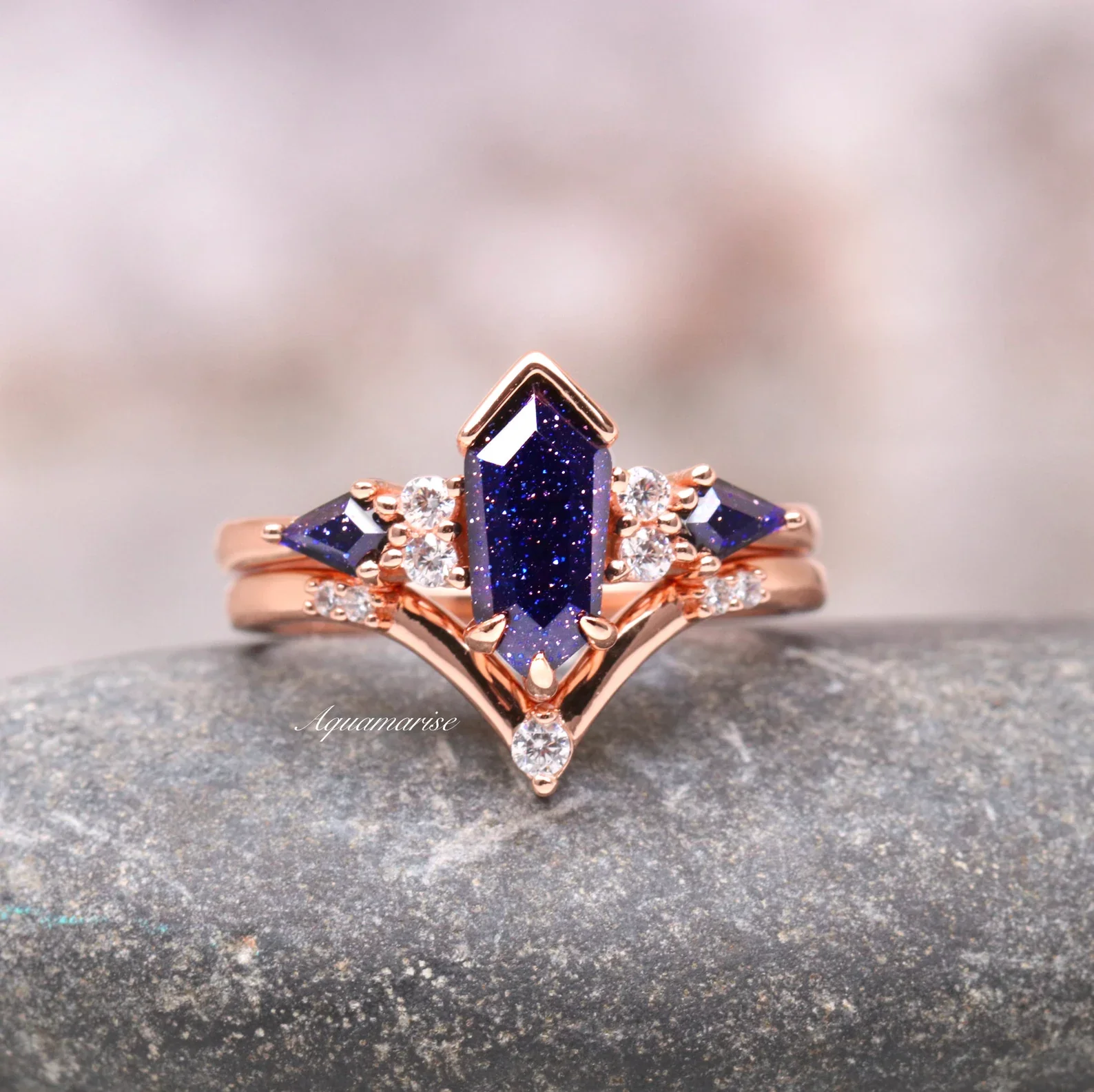 Galaxy Sandstone Starry Night Couples Ring Set - Image 3