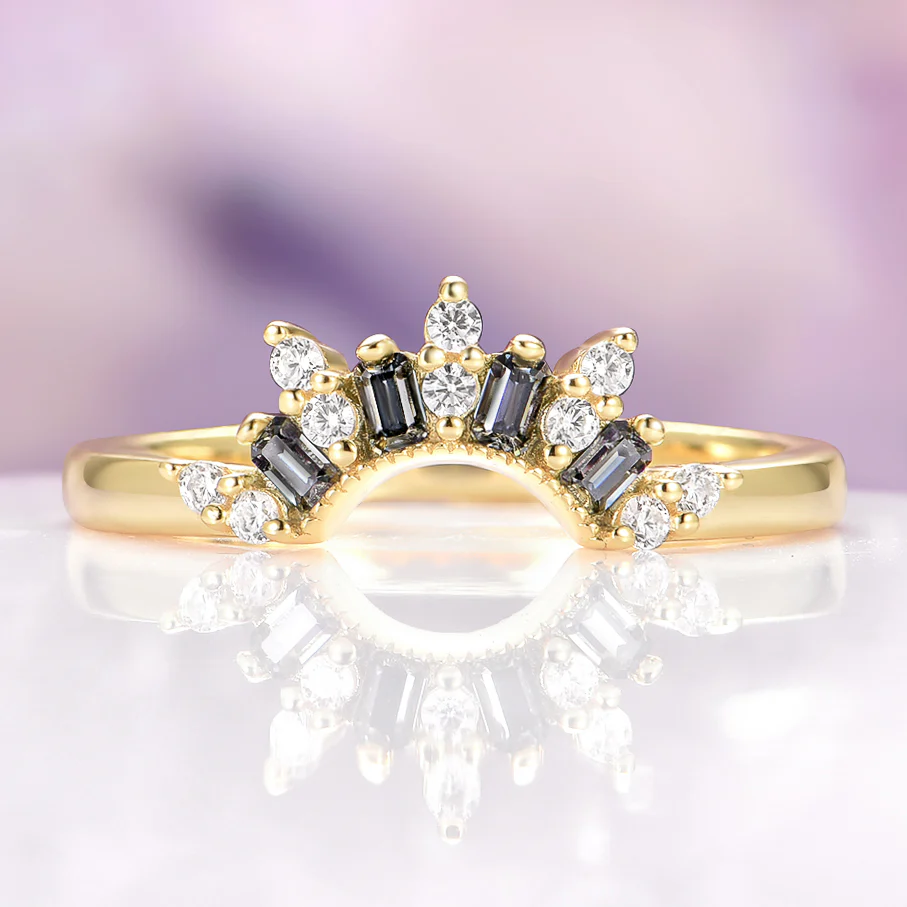 Gray Moissanite Crown Band in 14K Yellow Gold