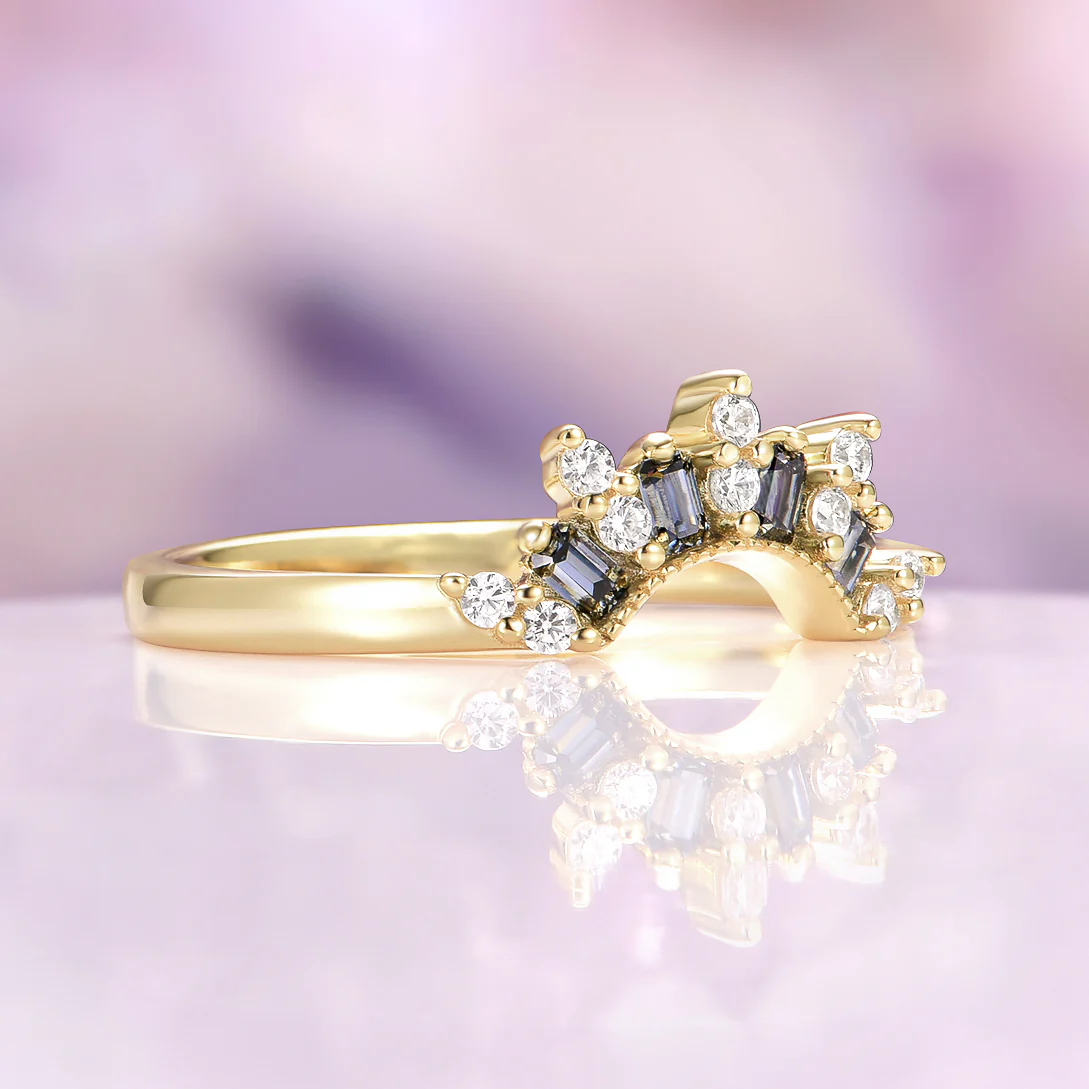Gray Moissanite Crown Band in 14K Yellow Gold - Image 2