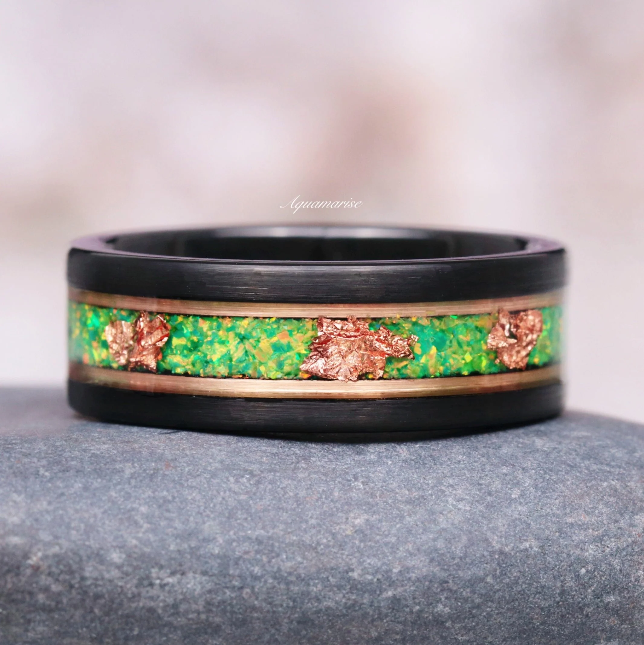 Eldoria Green Fire Opal & Rose Gold Couples Ring Set - Image 5