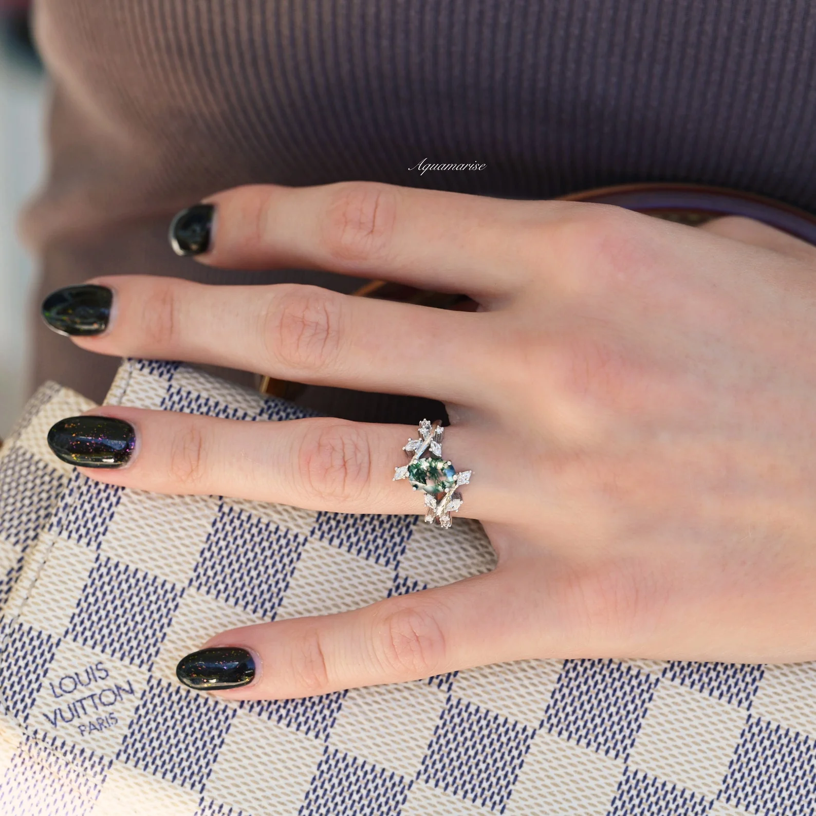 Moss Agate Leaf Couples Ring Set - Image 8