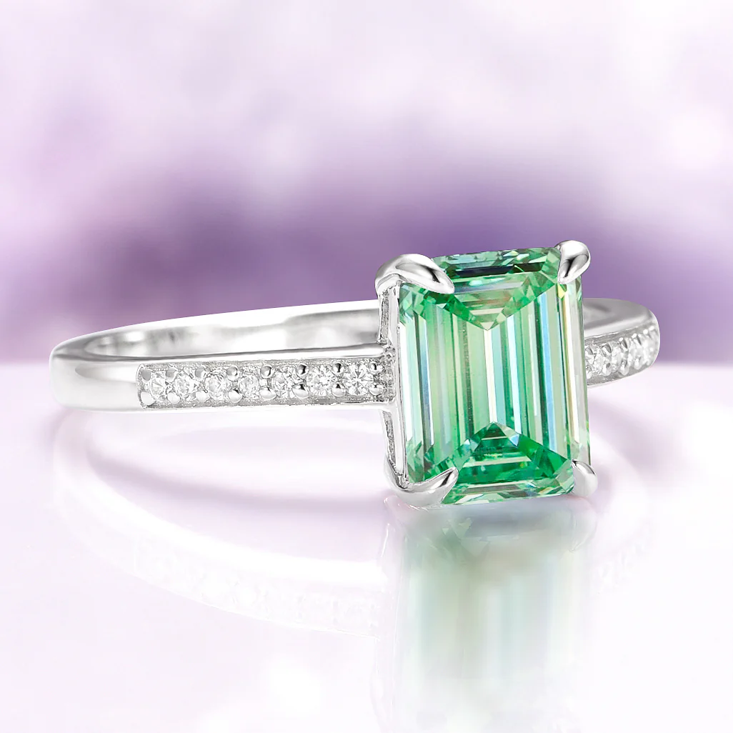 Ava Emerald Cut Mint Green Sapphire Ring in Sterling Silver - Image 4