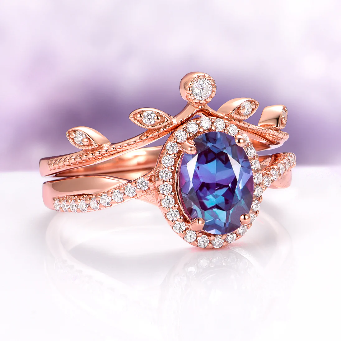 Twisted Vine Alexandrite Ring in 14K Rose Gold Vermeil - Image 8