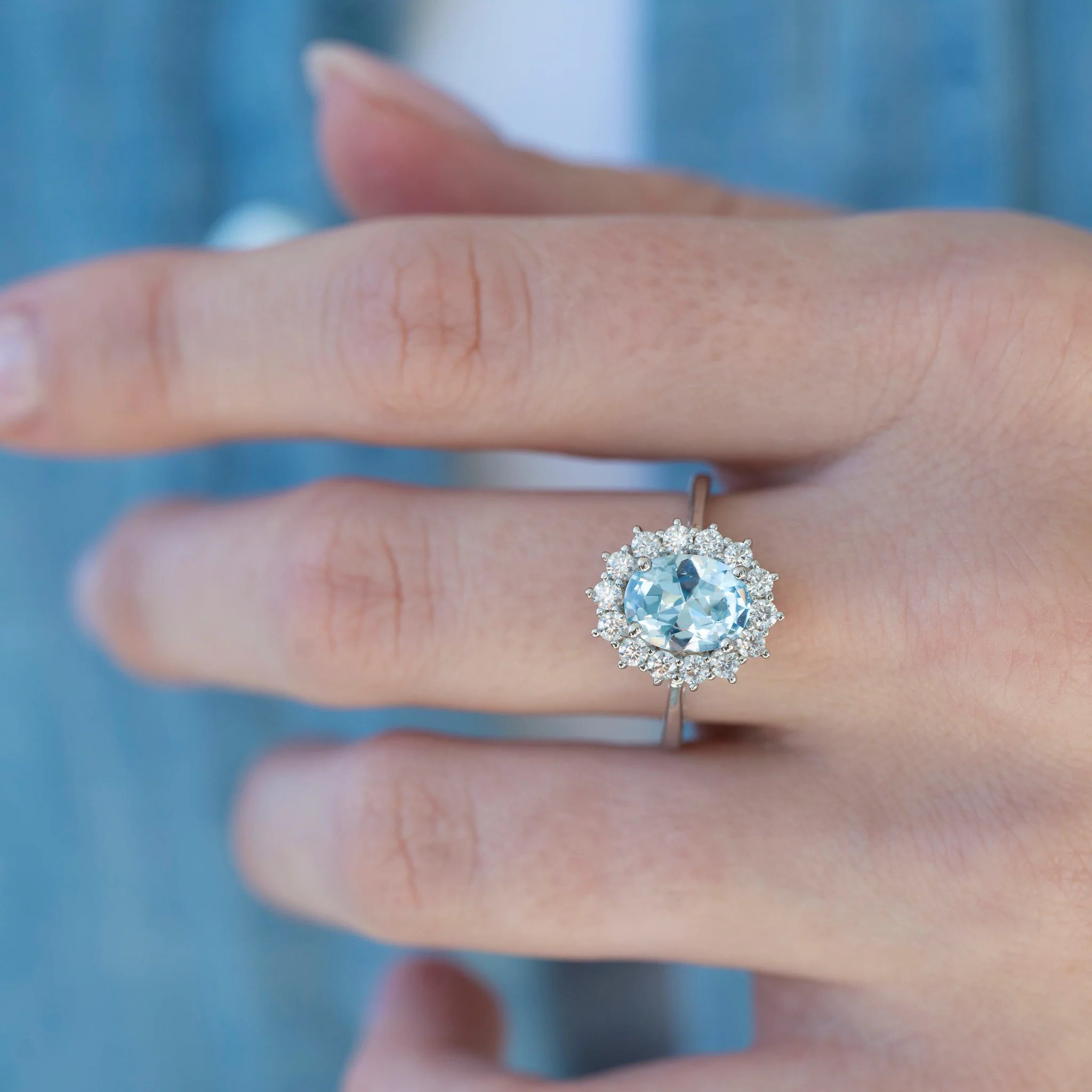 Diana Oval Aquamarine Engagement Ring in Sterling Silver - Image 2