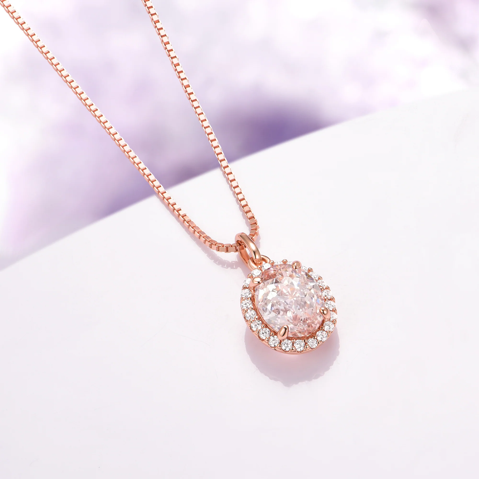 Iris Oval Blush Pink Morganite Necklace in 14K Rose Gold Vermeil - Image 3