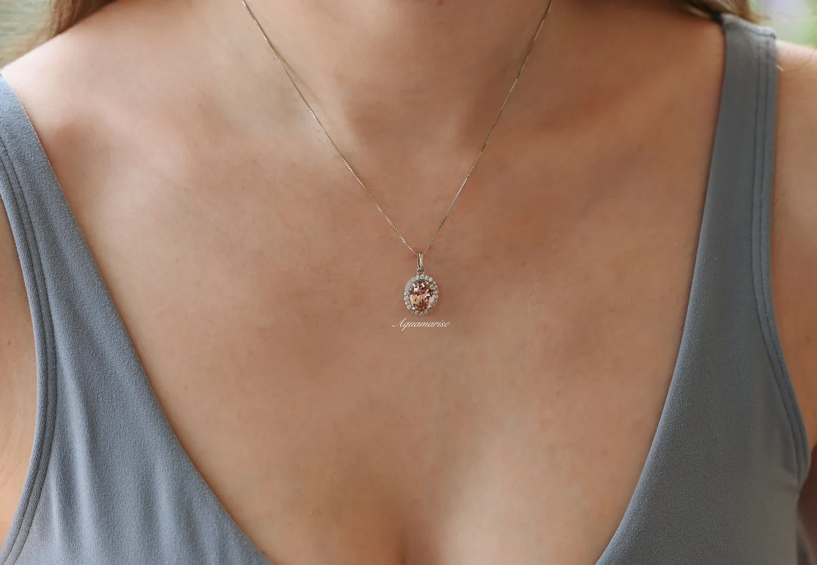 Iris Blush Pink Oval Morganite Necklace in Sterling Silver - Image 2