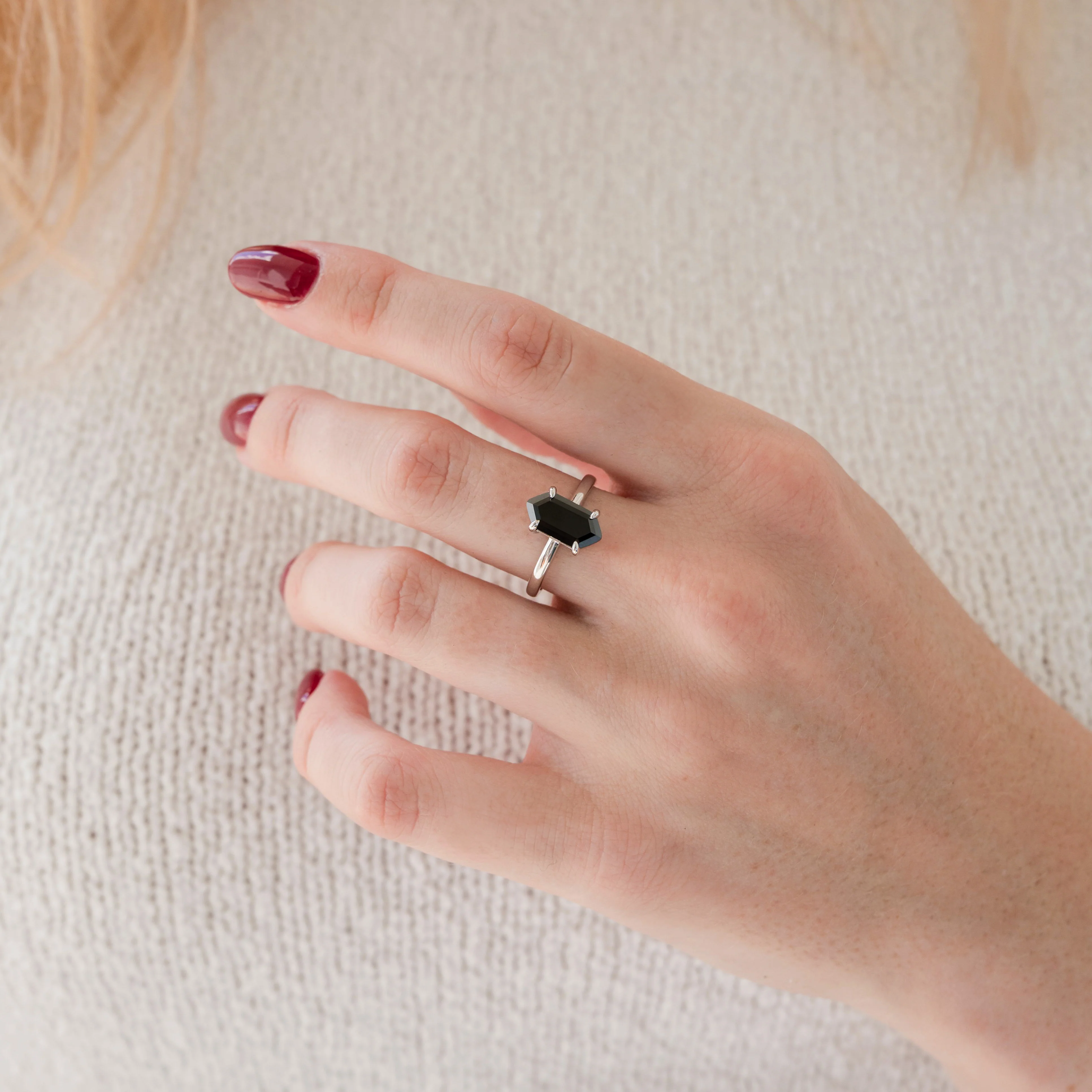 Black Onyx Hexagon Ring in Sterling Silver - Image 2