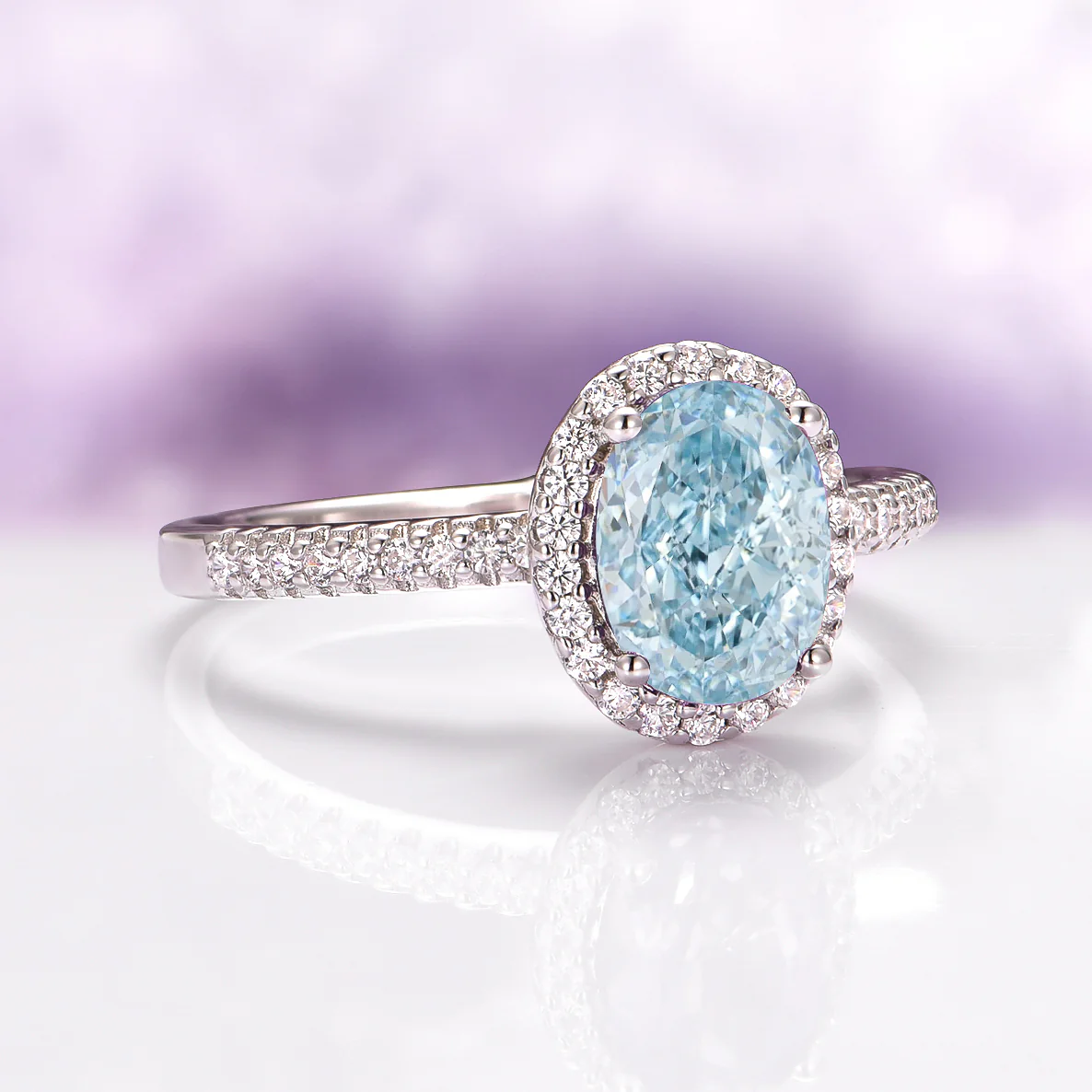 Iris Oval Aquamarine Engagement Ring in 14K White Gold - Image 2