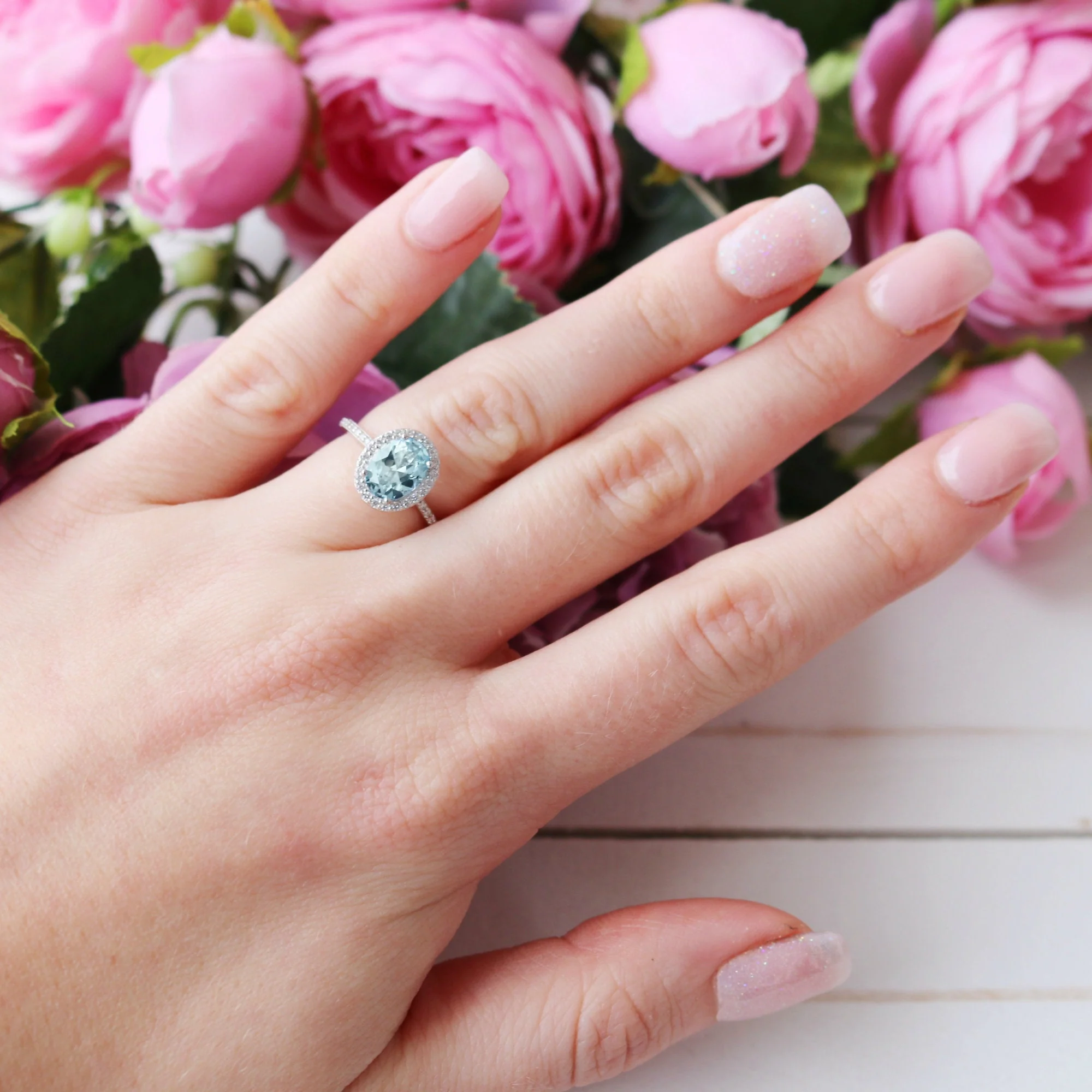 Iris Oval Aquamarine Engagement Ring in 14K White Gold - Image 5