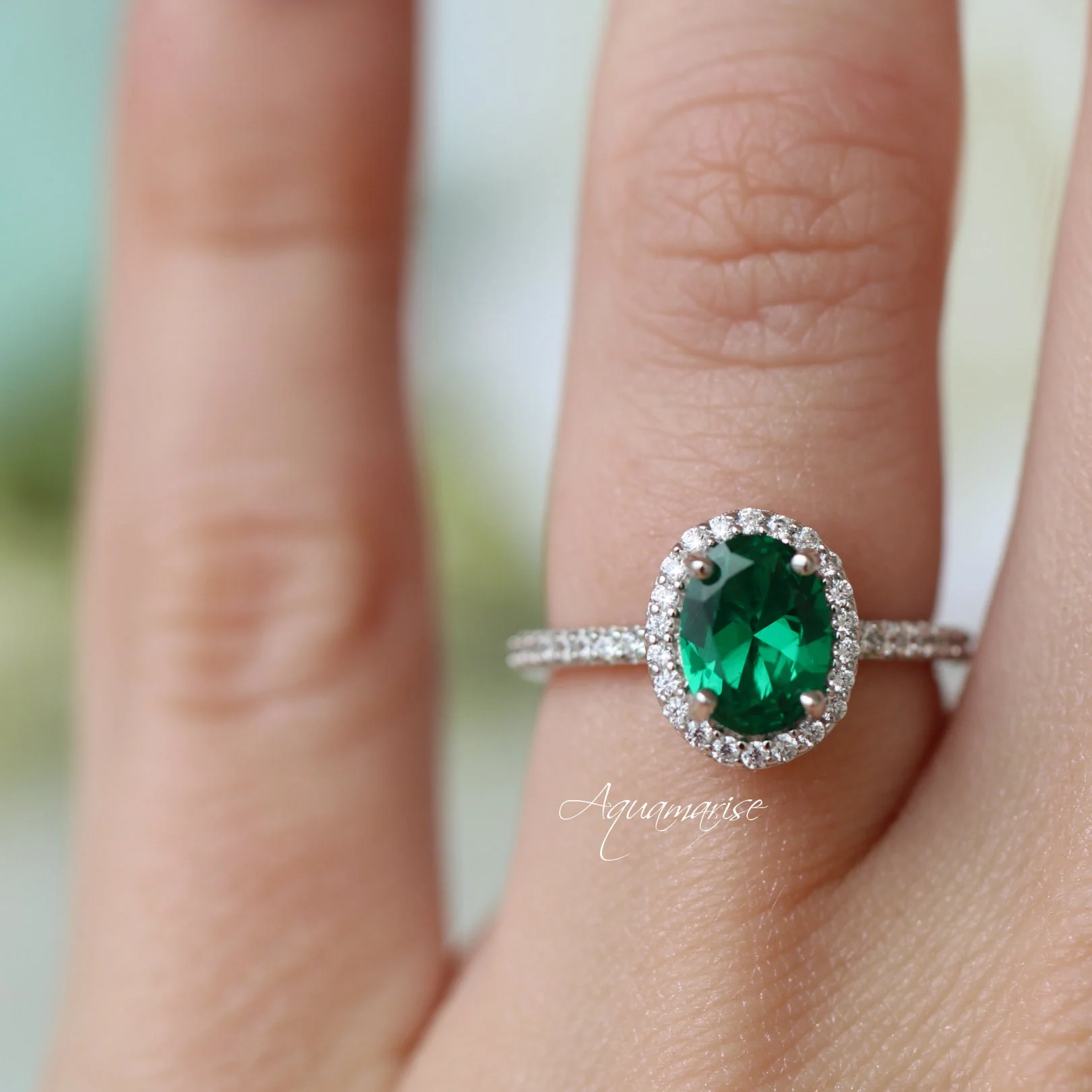 Iris Oval Emerald Engagement Ring in 14K White Gold - Image 4