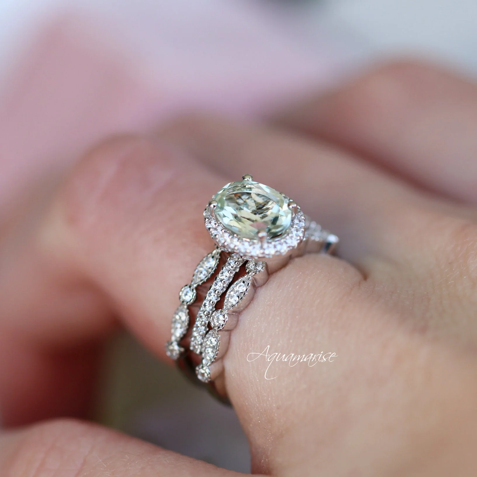 Iris Green Amethyst Engagement Ring in 14K White Gold - Image 3