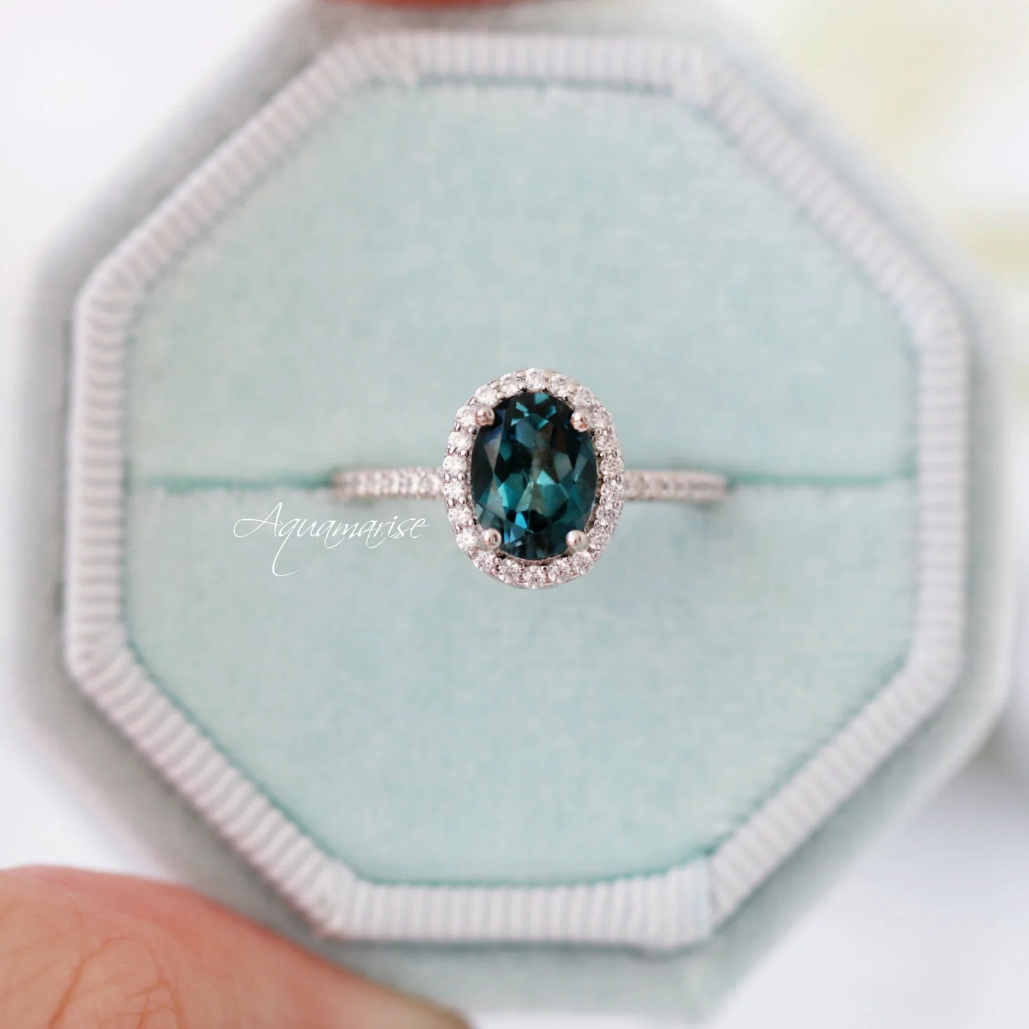 Iris Oval London Blue Topaz Engagement Ring in 14K White Gold - Image 4