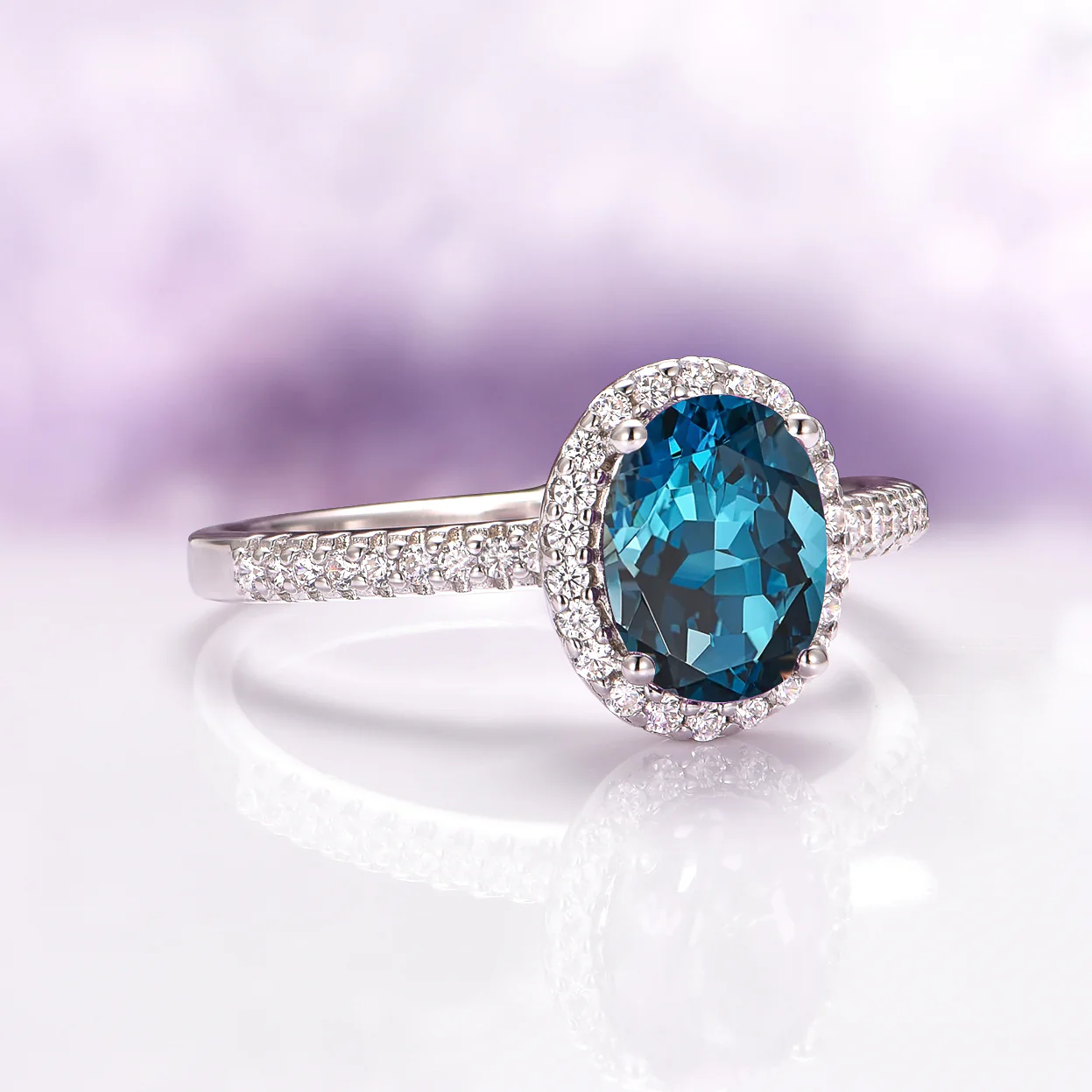 Iris Oval London Blue Topaz Engagement Ring in 14K White Gold - Image 5