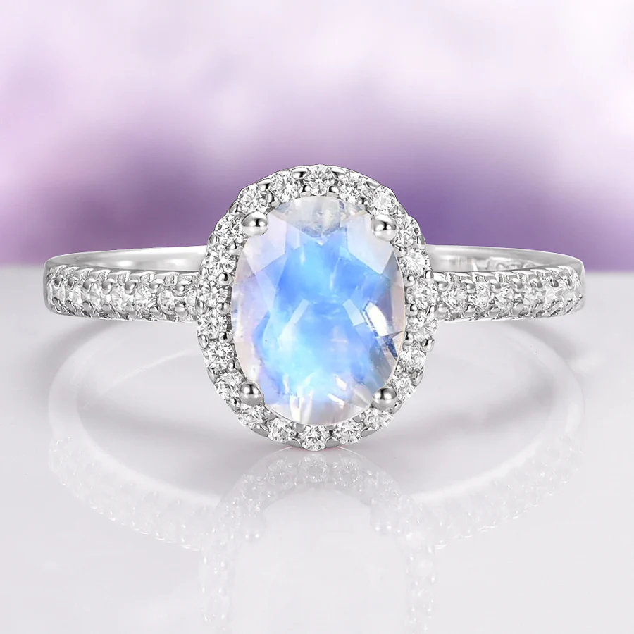 Iris Oval Moonstone Engagement Ring in 14K White Gold