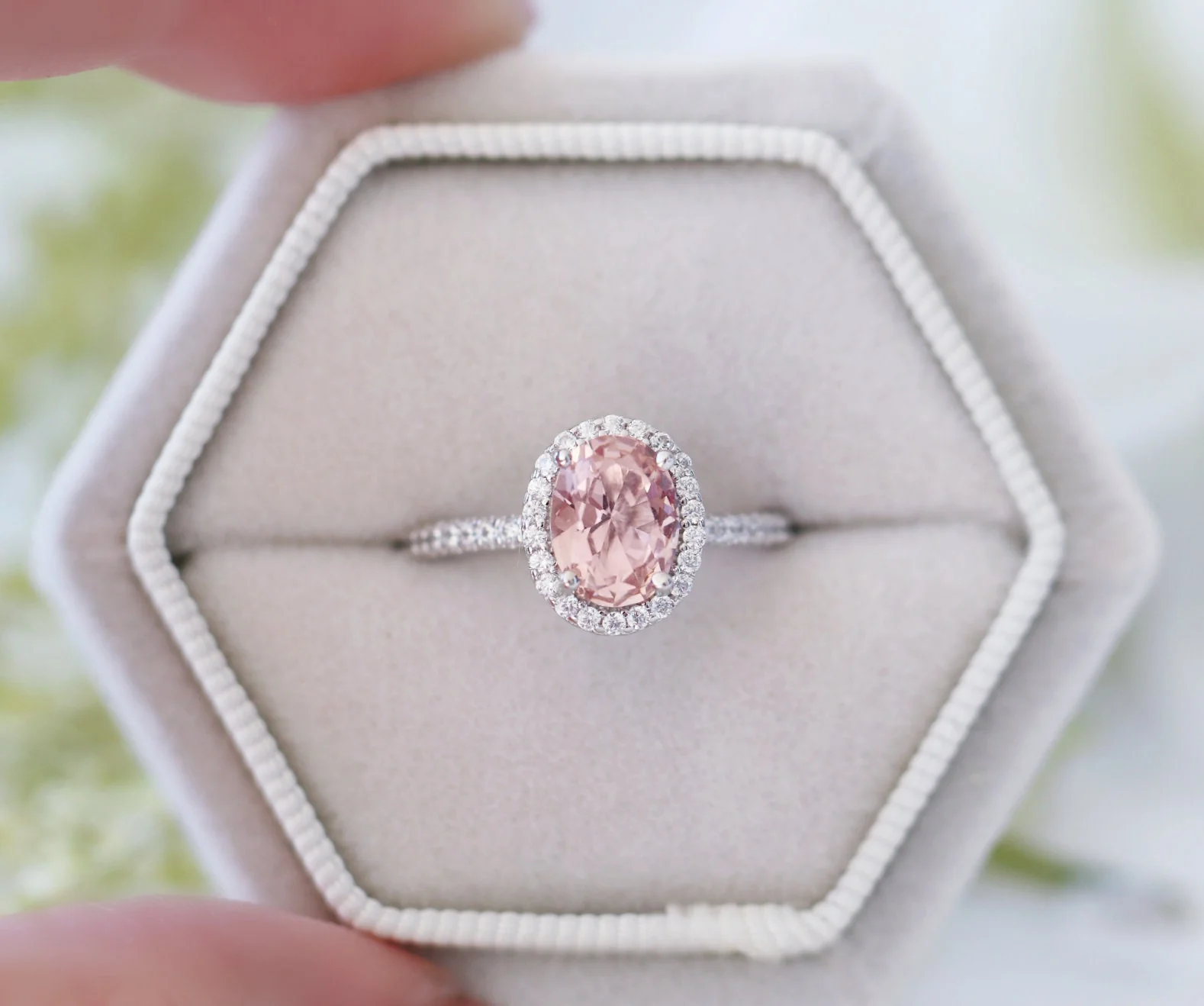 Iris Oval Morganite Engagement Ring in 14K White Gold - Image 2