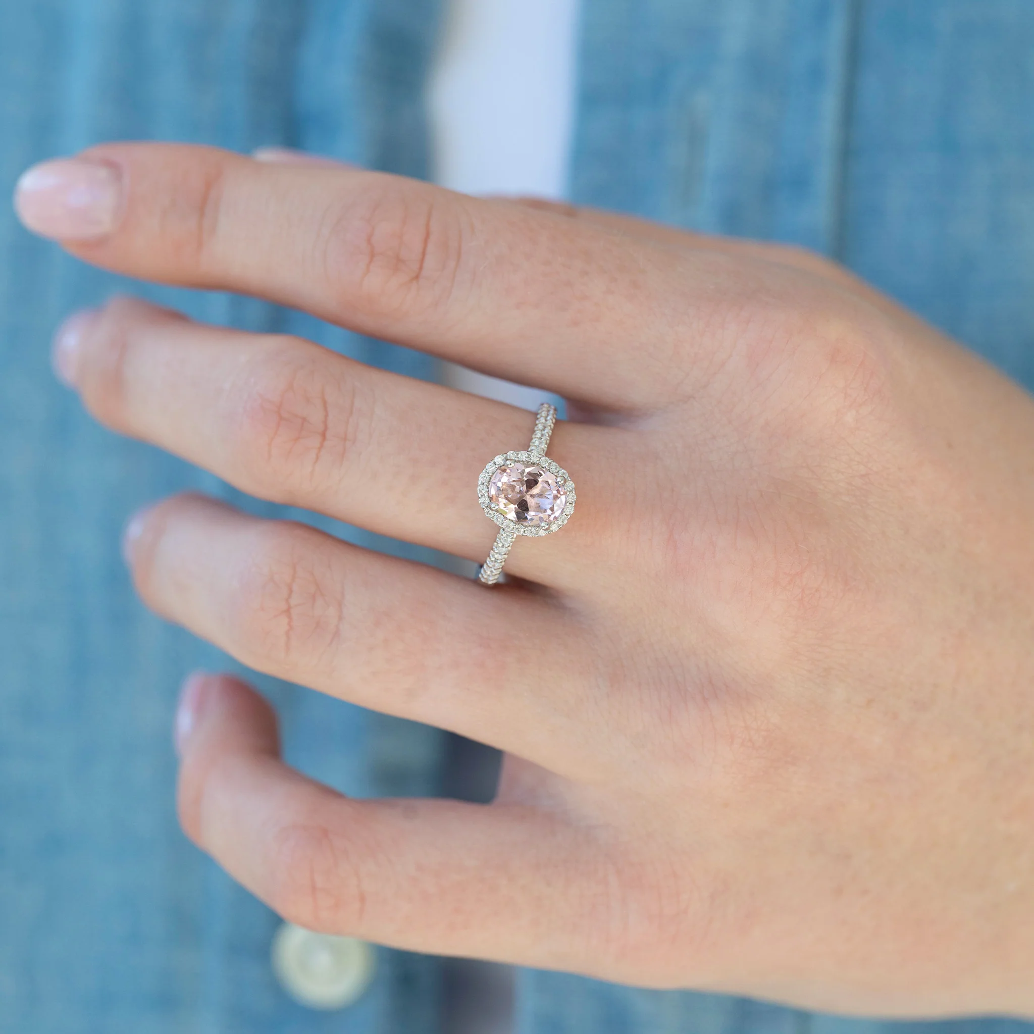 Iris Oval Morganite Engagement Ring in 14K White Gold - Image 4
